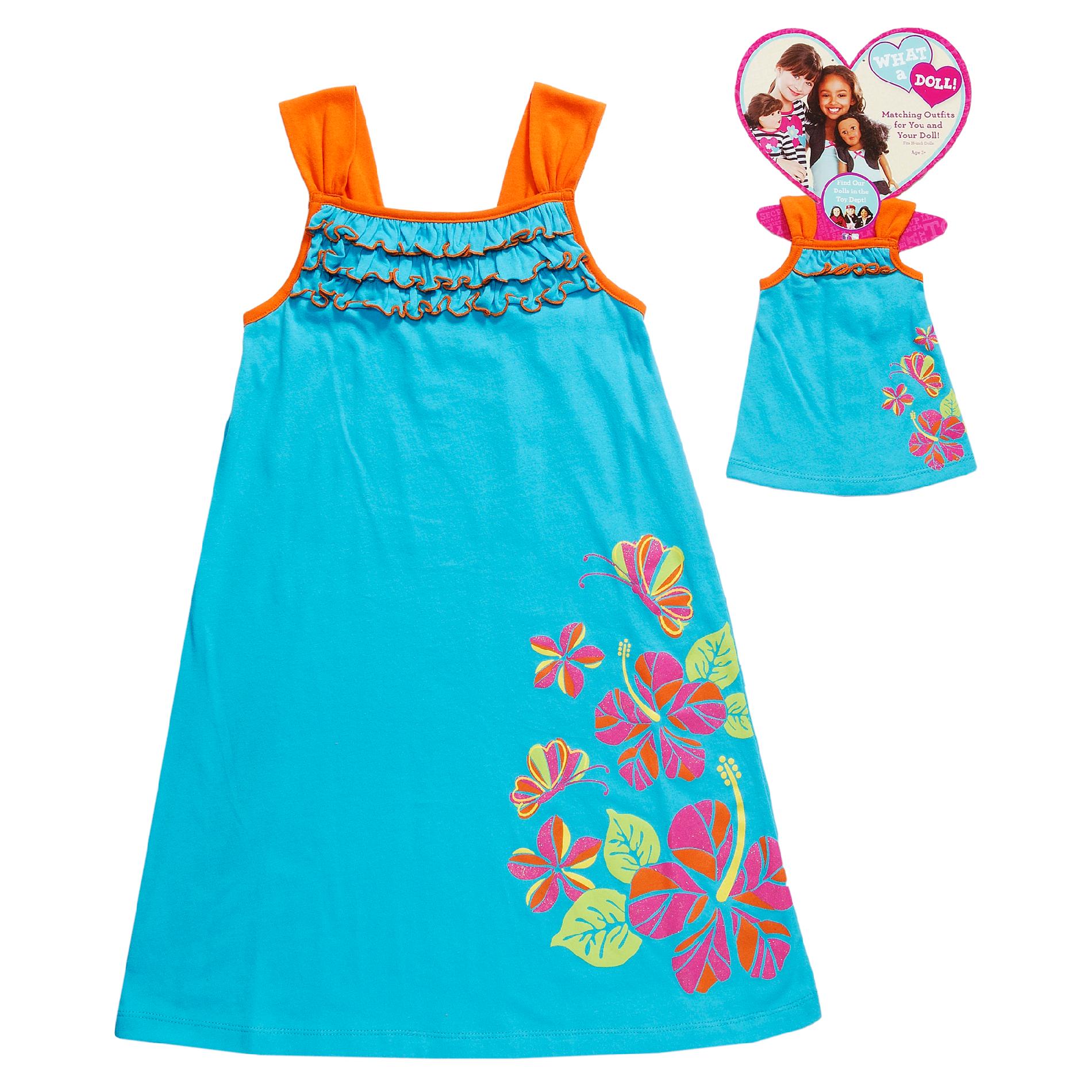What A Doll Girl's Small Flowers A-line Dress with Matching Doll Outfit at Kmart.com