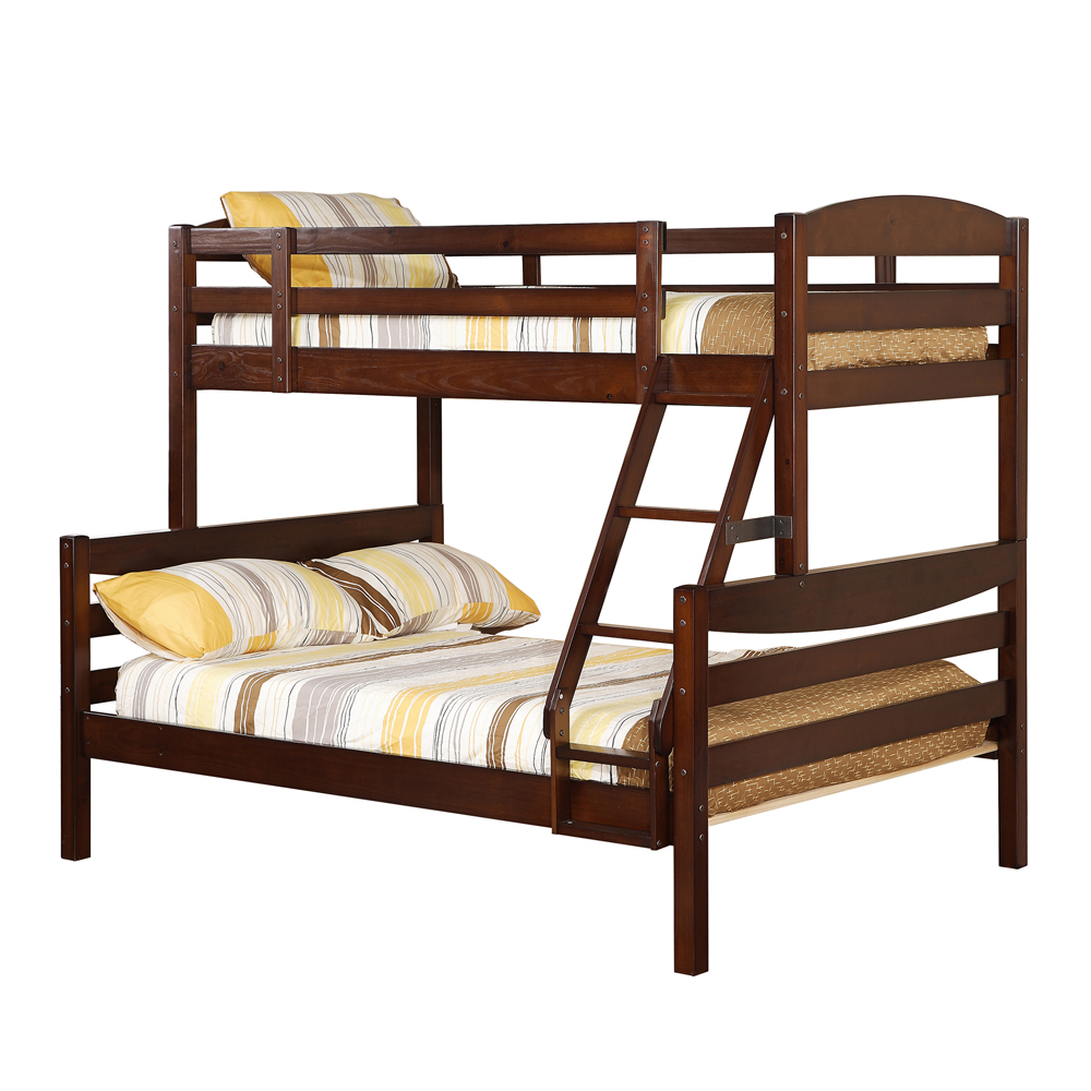 Solid Wood Twin Full Brown Bunk Bed