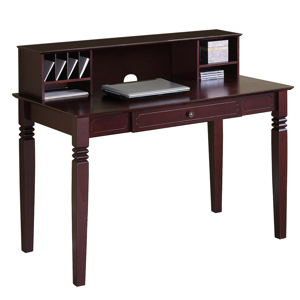Elegant Walnut Brown Wood Desk with Hutch