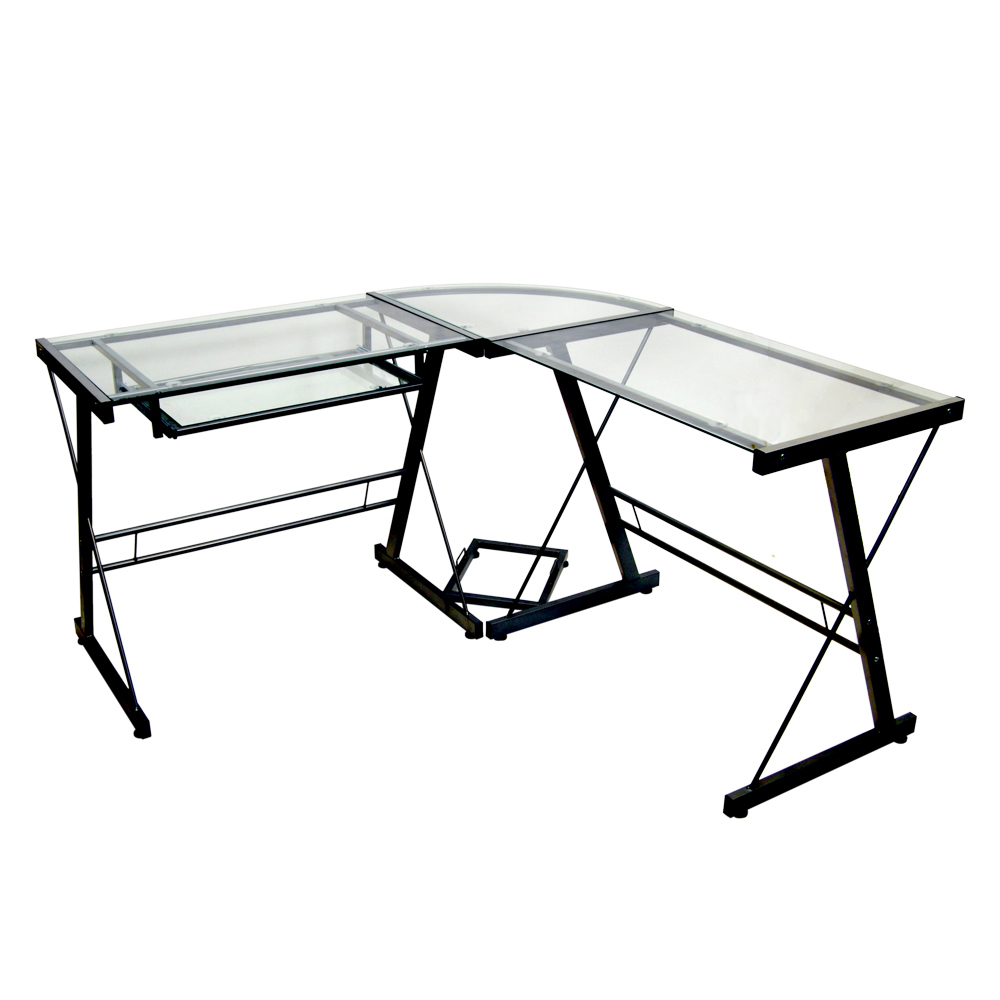 Zline Belaire Glass Top Corner Computer Desk Black Home