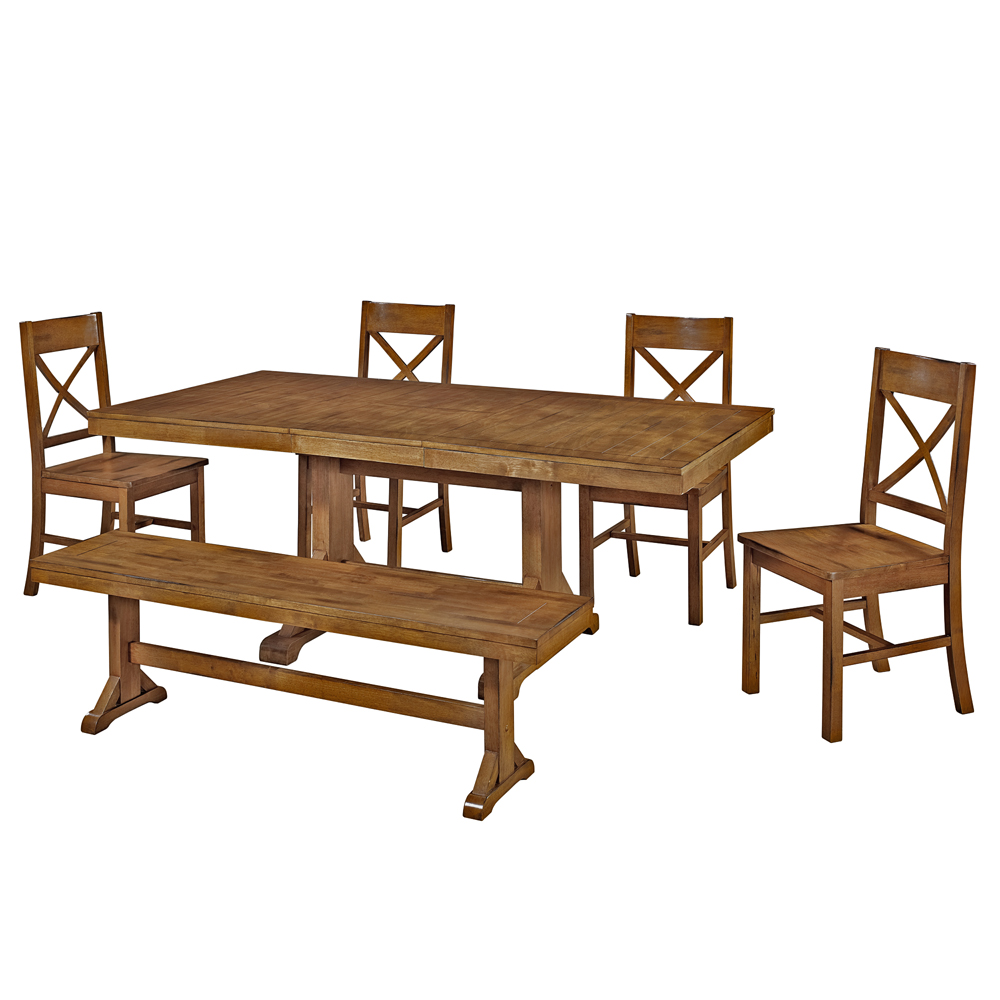 Solid Wood 6-Piece Antique Brown Dining Set
