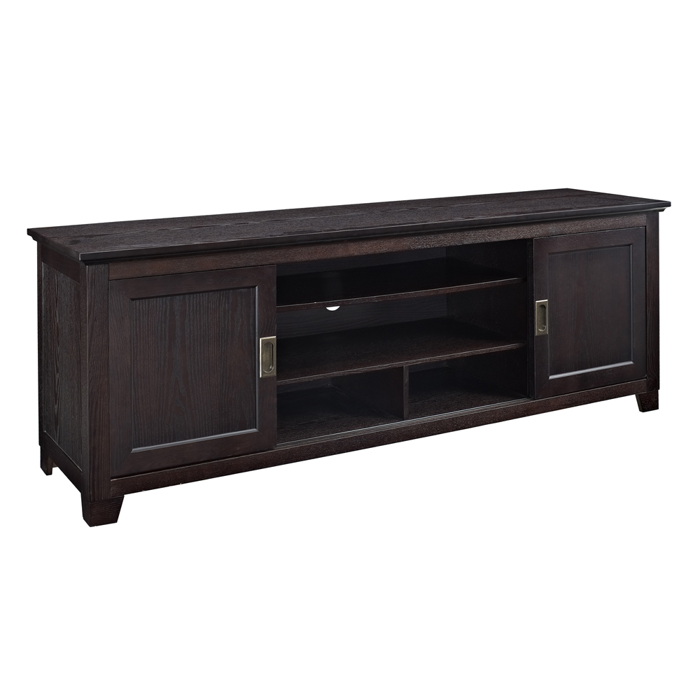 70 in. Espresso Wood TV Stand with Sliding Doors