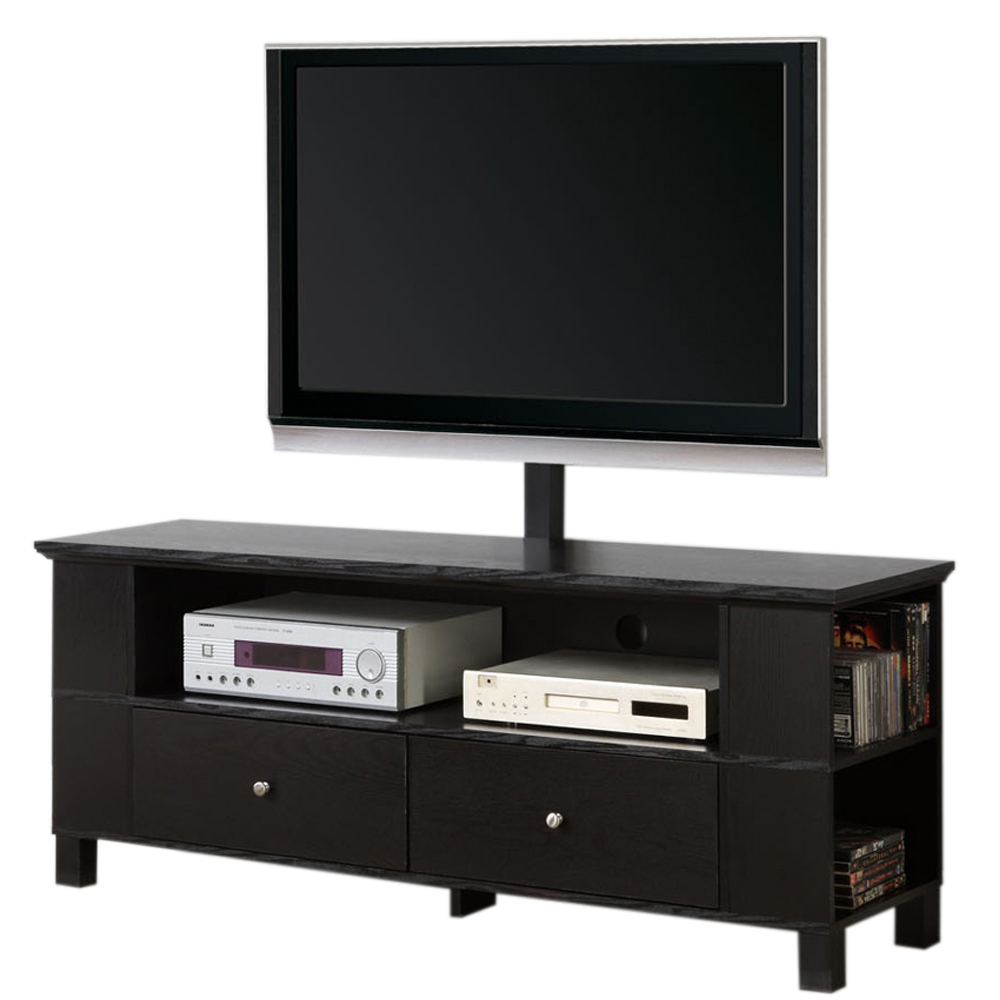 60 in. Black Wood TV Stand with Mount and Multi-Purpose Storage