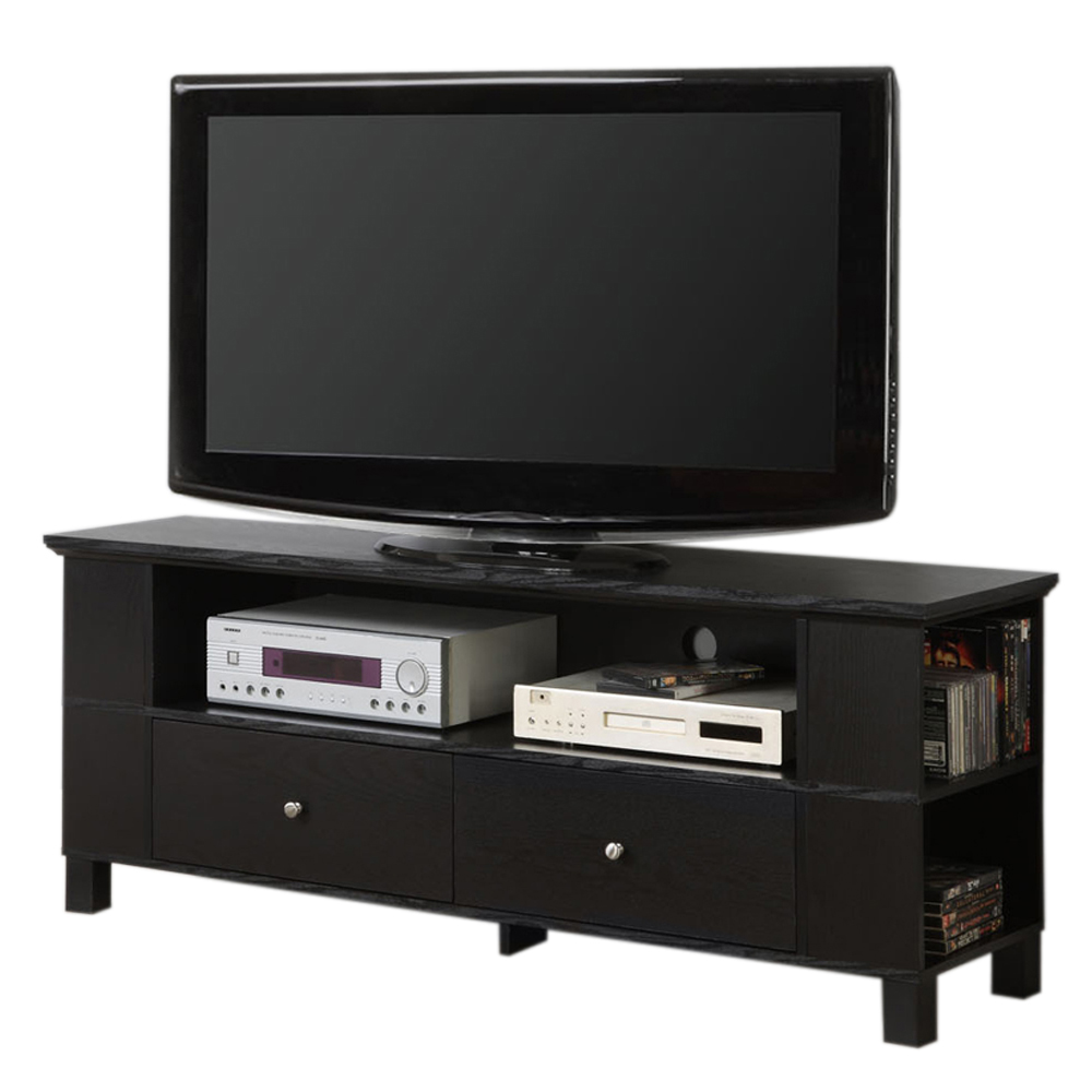 60 in. Black Wood TV Stand with Multi-Purpose Storage