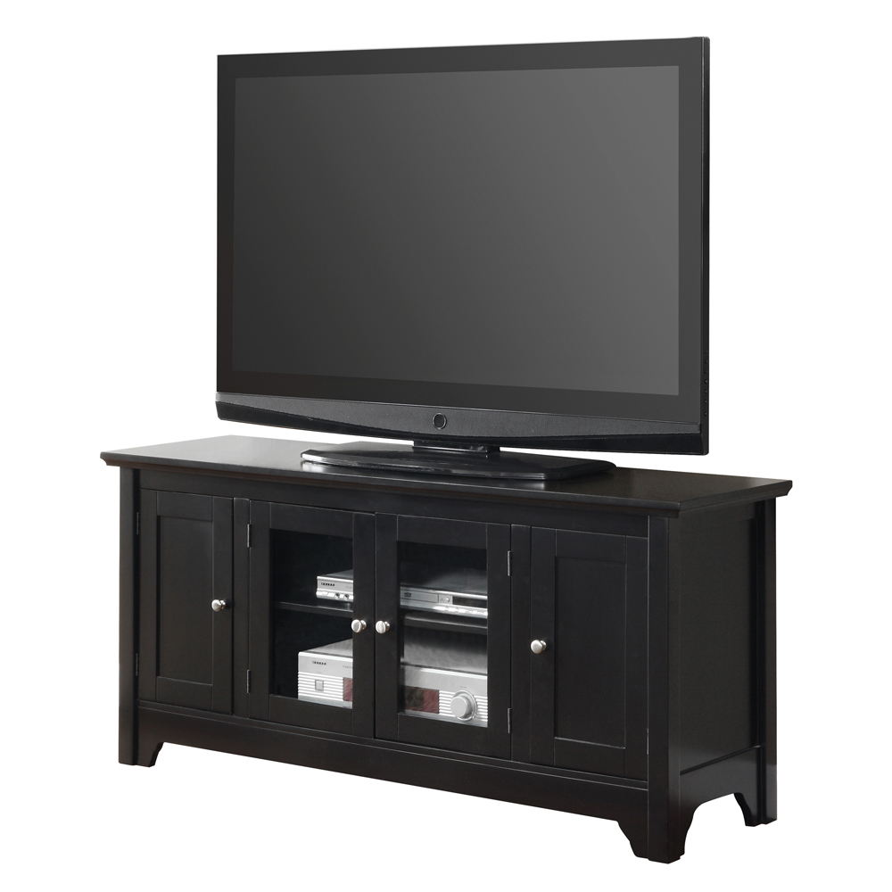 52 in. Black Wood TV Stand with Four Doors