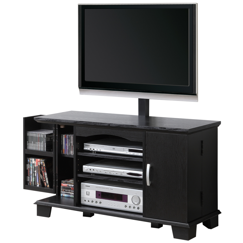 42 in. Black Wood TV Stand with Mount and Storage
