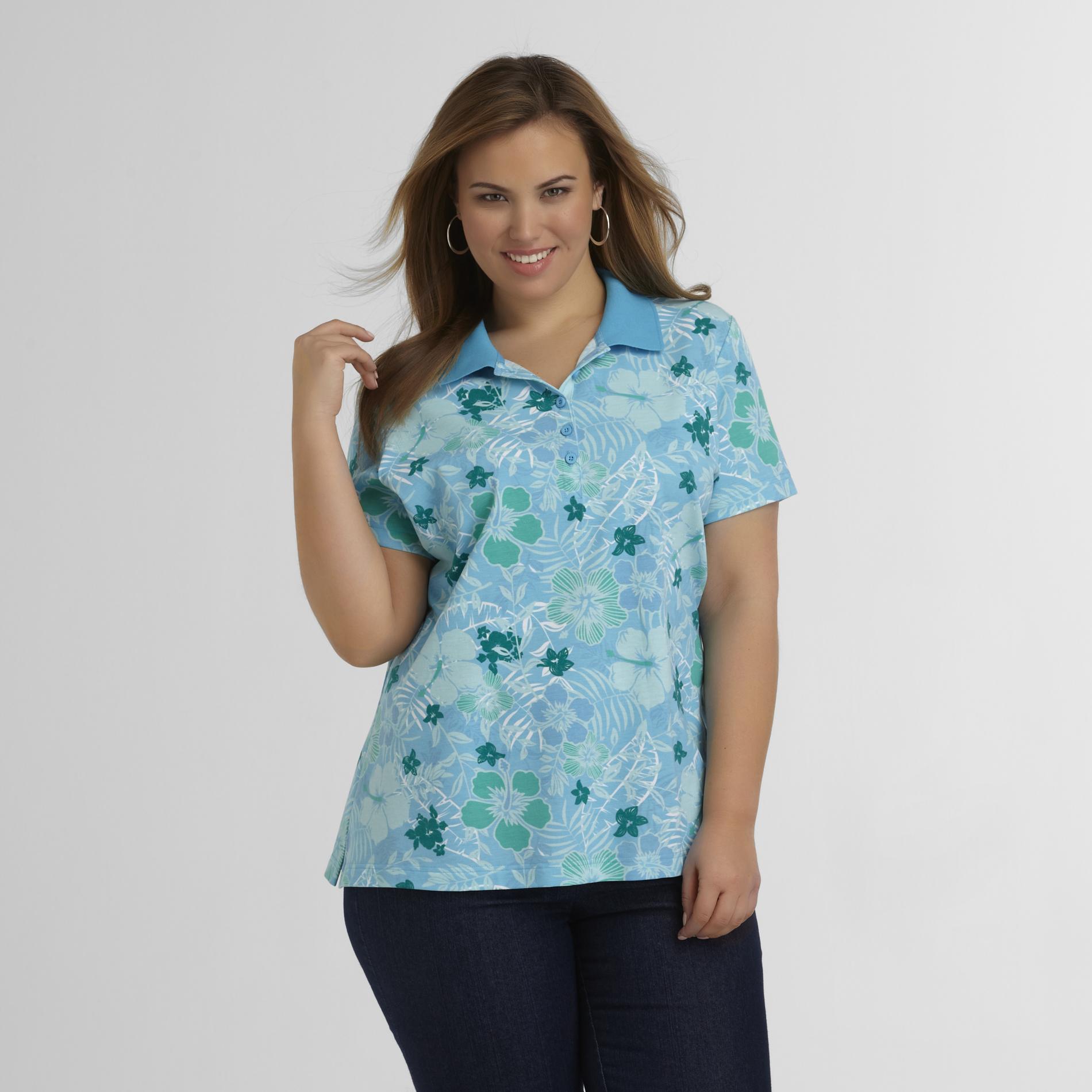 Basic Editions Women's Pique Polo Shirt - Floral at Kmart.com