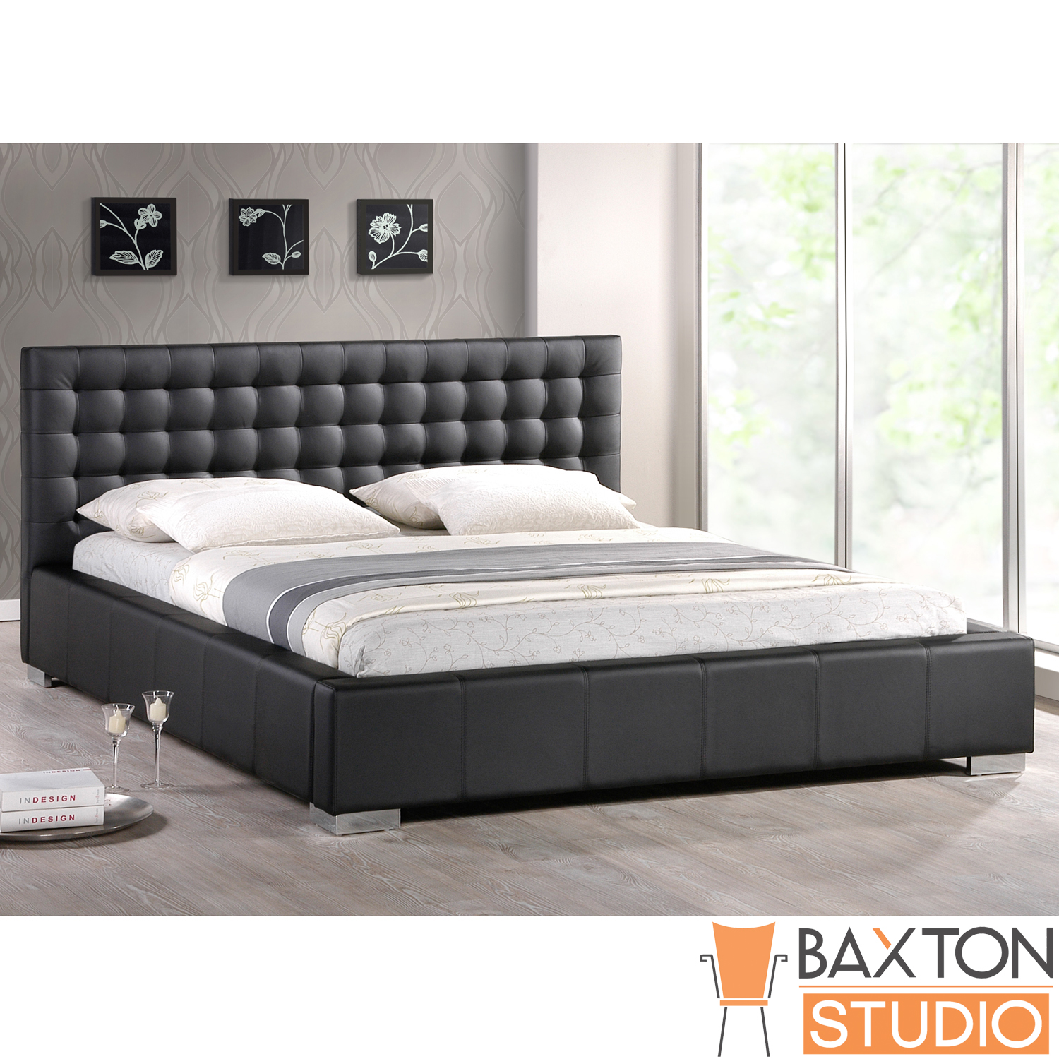 Baxton Studio Madison Black Modern Bed with Upholstered Headboard (Queen Size)