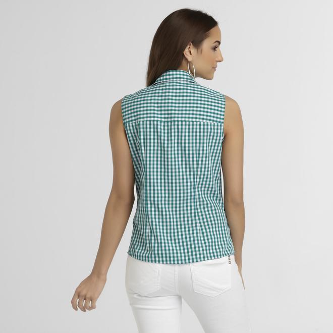 Basic Editions Women's Sleeveless Blouse Gingham