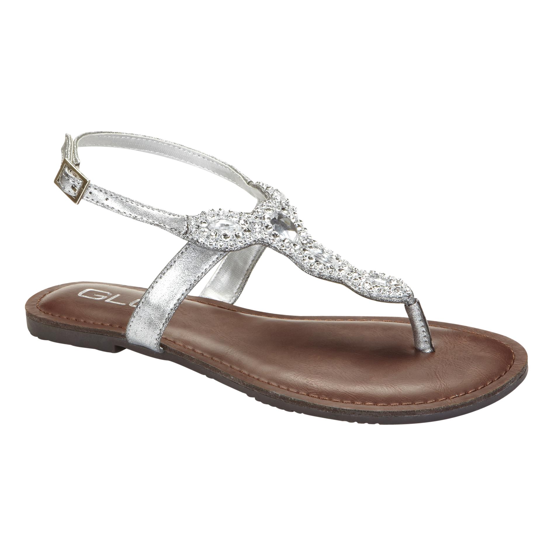 Glo Women's Blingy Embellished Slingback Thong Miko - Silver at Kmart.com