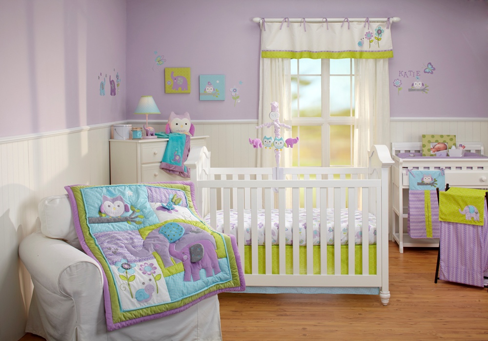 NoJo Dreamland - 4pc Comforter set w/Diaper Stacker Purple Crib