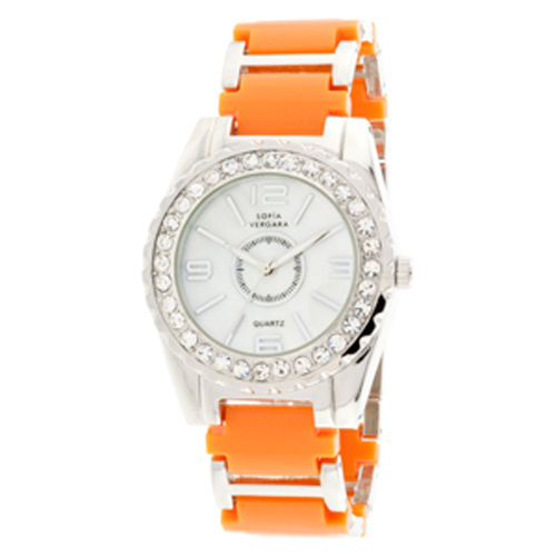 Sofia by Sofia Vergara Ladies' Orange &amp; Silver-Tone Bracelet Watch w/ White Round Dial, Crystal Bezel at Kmart.com