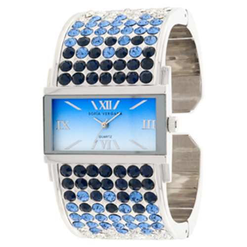 Sofia by Sofia Vergara Ladies' Blue Crystals &amp; Silver-Tone Bangle Watch w/ Rectangle Dial at Kmart.com