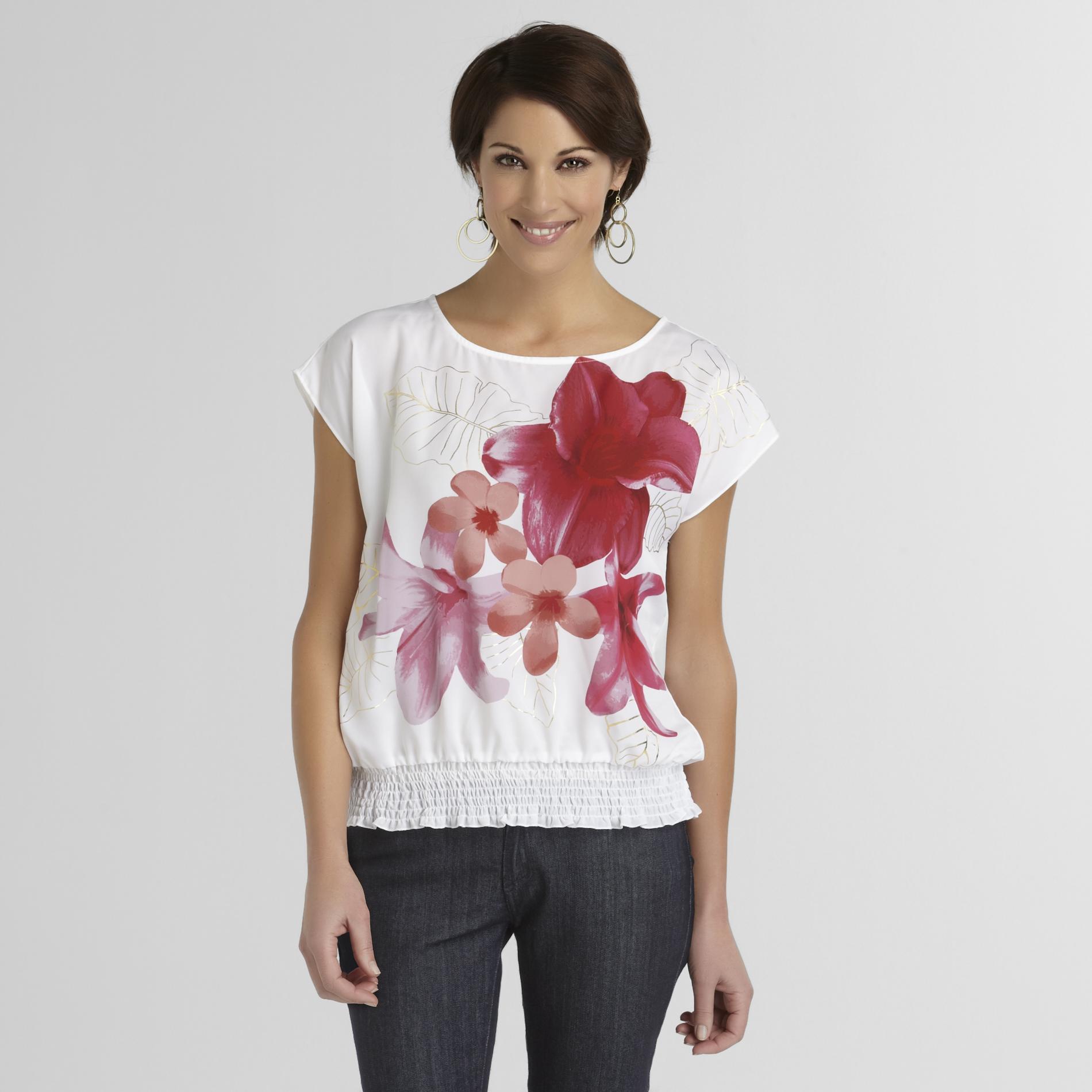 Jaclyn Smith Women's Smocked Top - Floral Print at Kmart.com