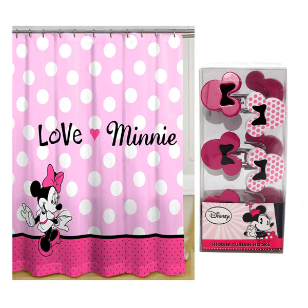 Disney Minnie Mouse Bath Accessories Bundle with Shower Curtain 