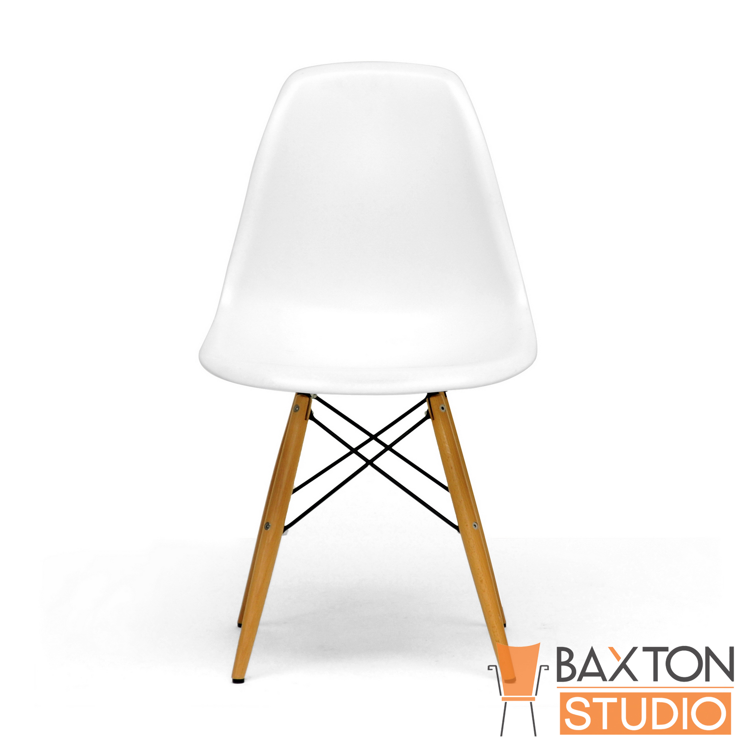 Baxton Studio Lac Set of 2 Modern Plastic Side Chair with Wood Legs - White