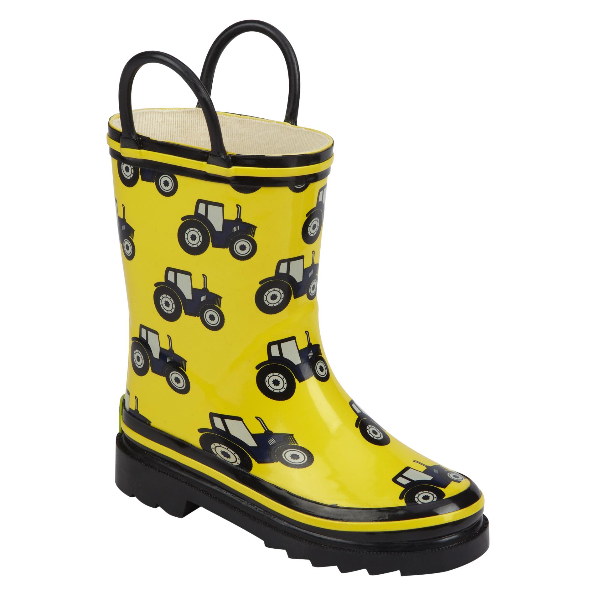 Western Chief Toddler Boy's Rain Boot Tractor Traffic Yellow Shop