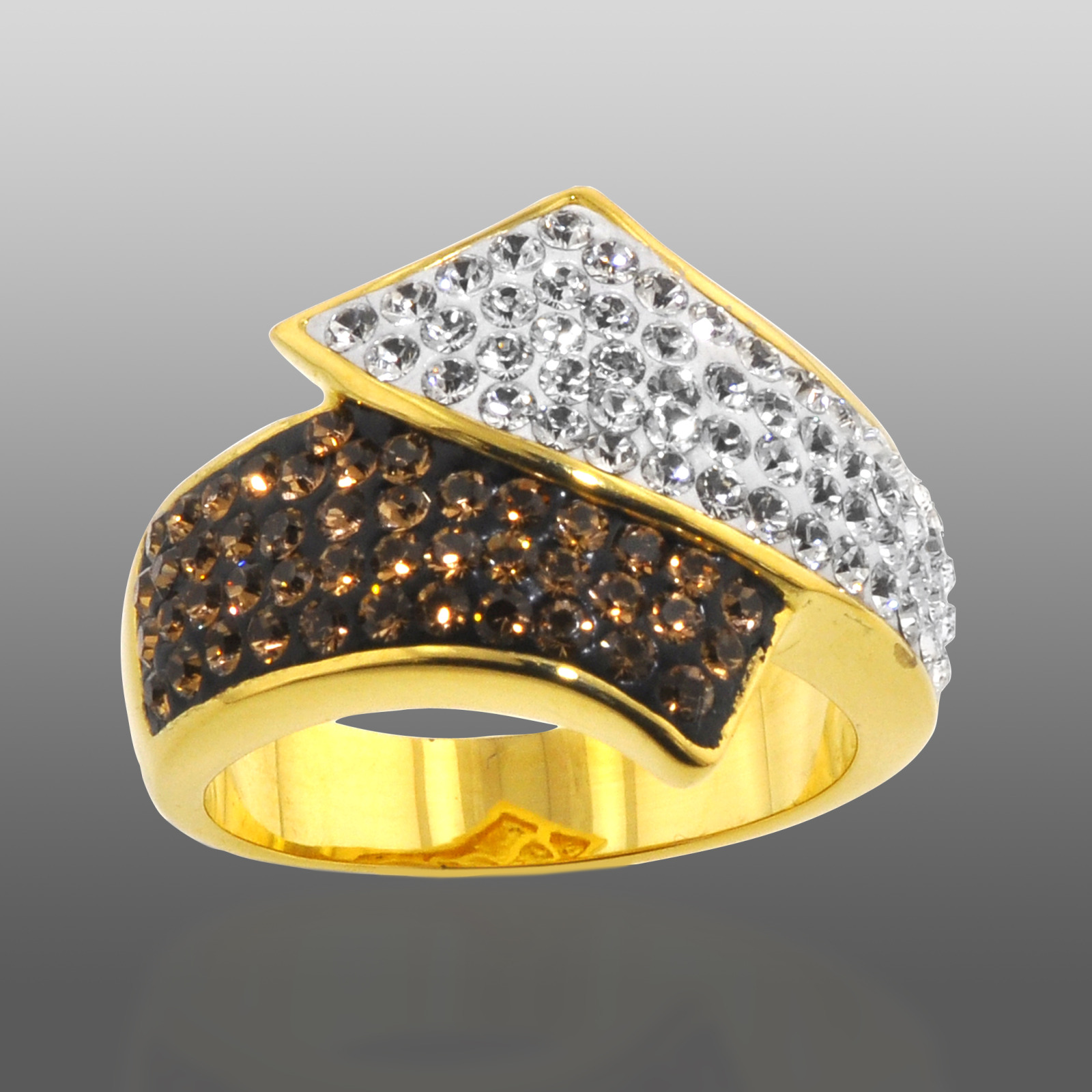 Chocolate Elegance Gold Over Bronze Brown & White Crystal Bypass Ring at Kmart.com