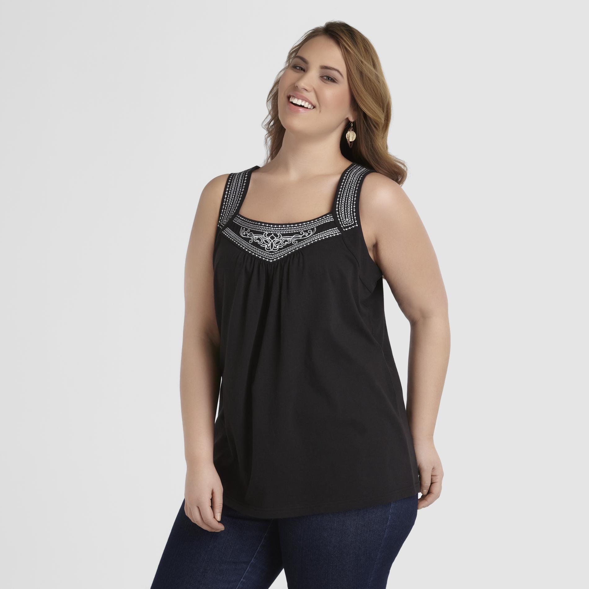 Basic Editions Women's Plus Tank Top - Embroidered at Kmart.com