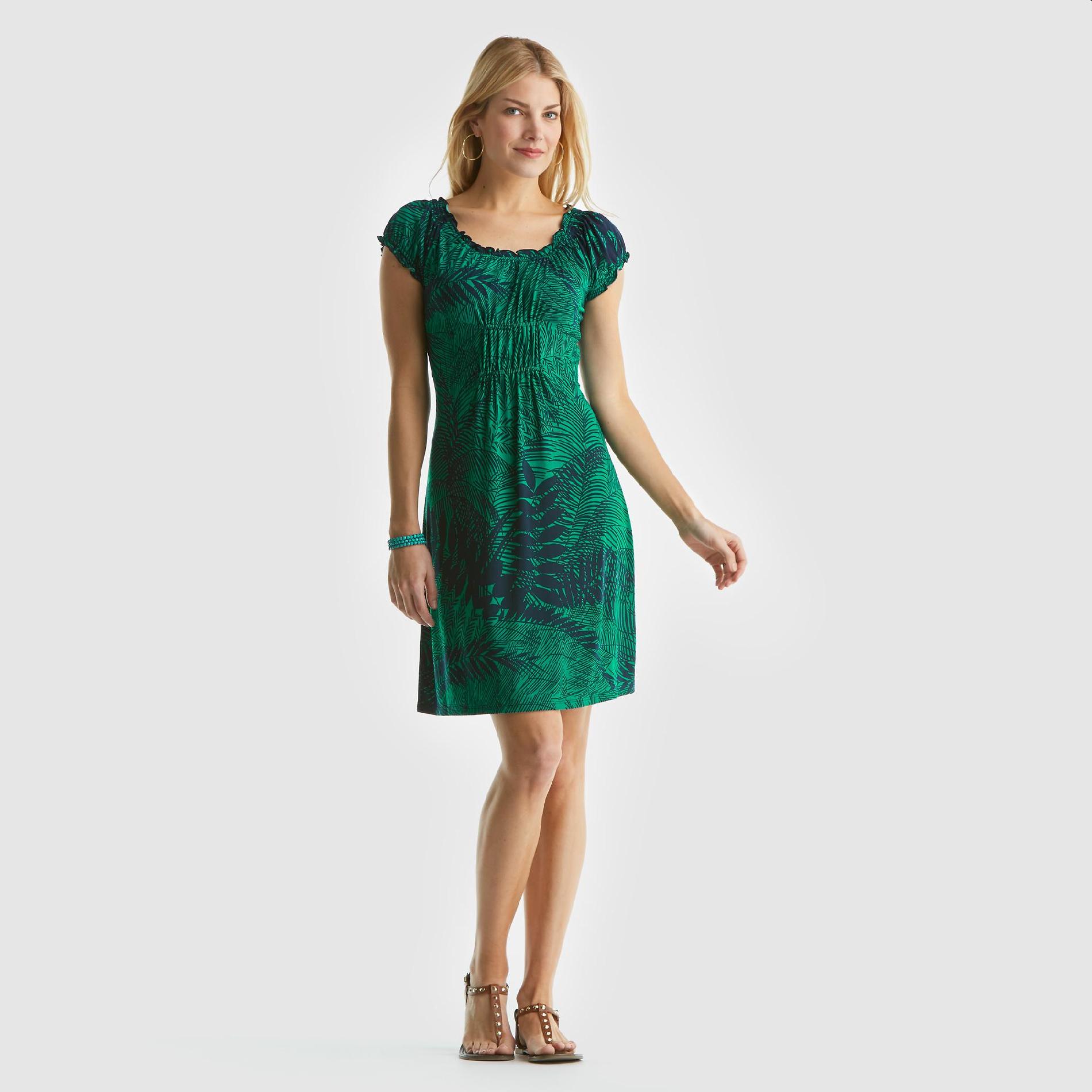 Jaclyn Smith Women's Knit Peasant Dress - Palm Print at Kmart.com