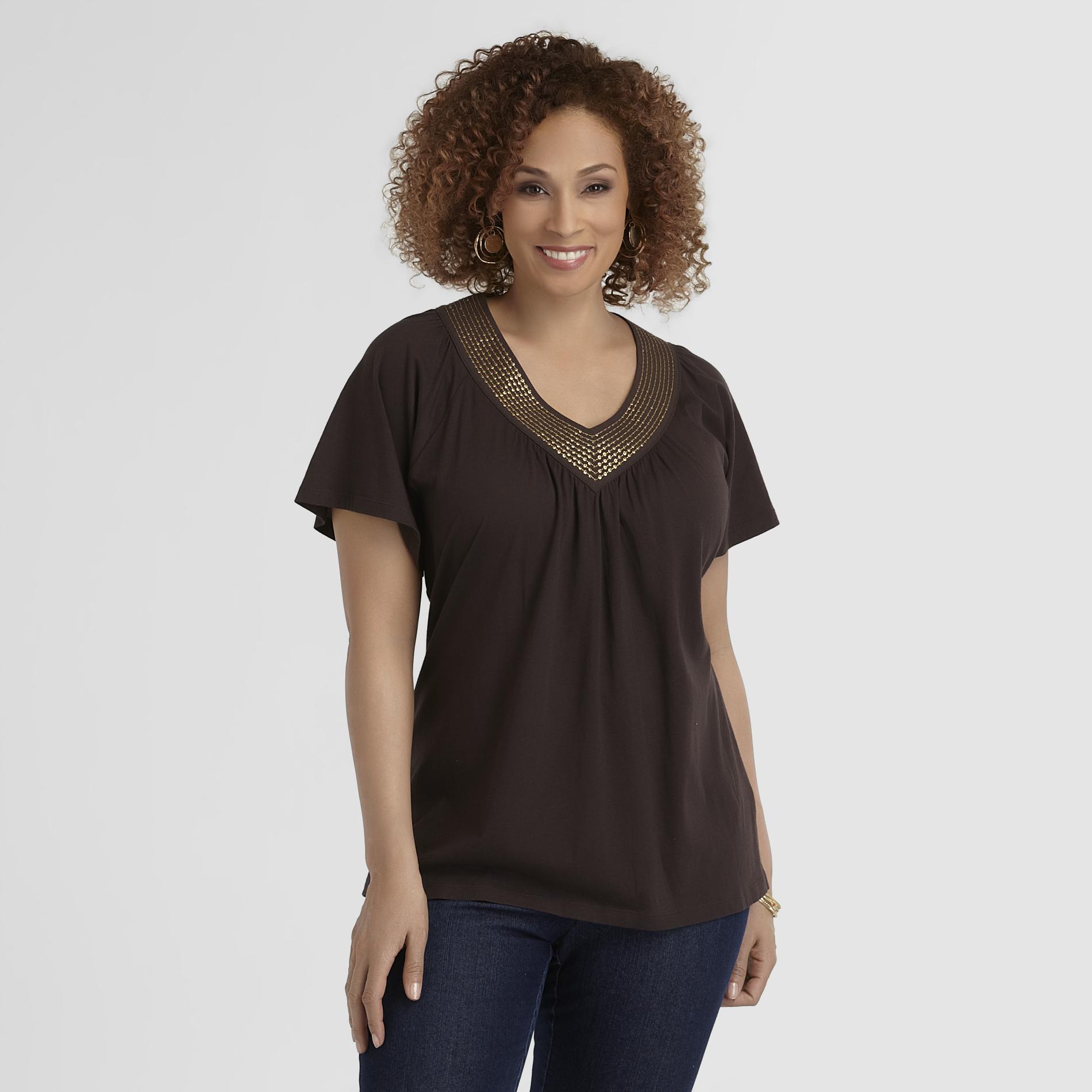 Jaclyn Smith Women's Plus Sequined V-Neck Top at Kmart.com