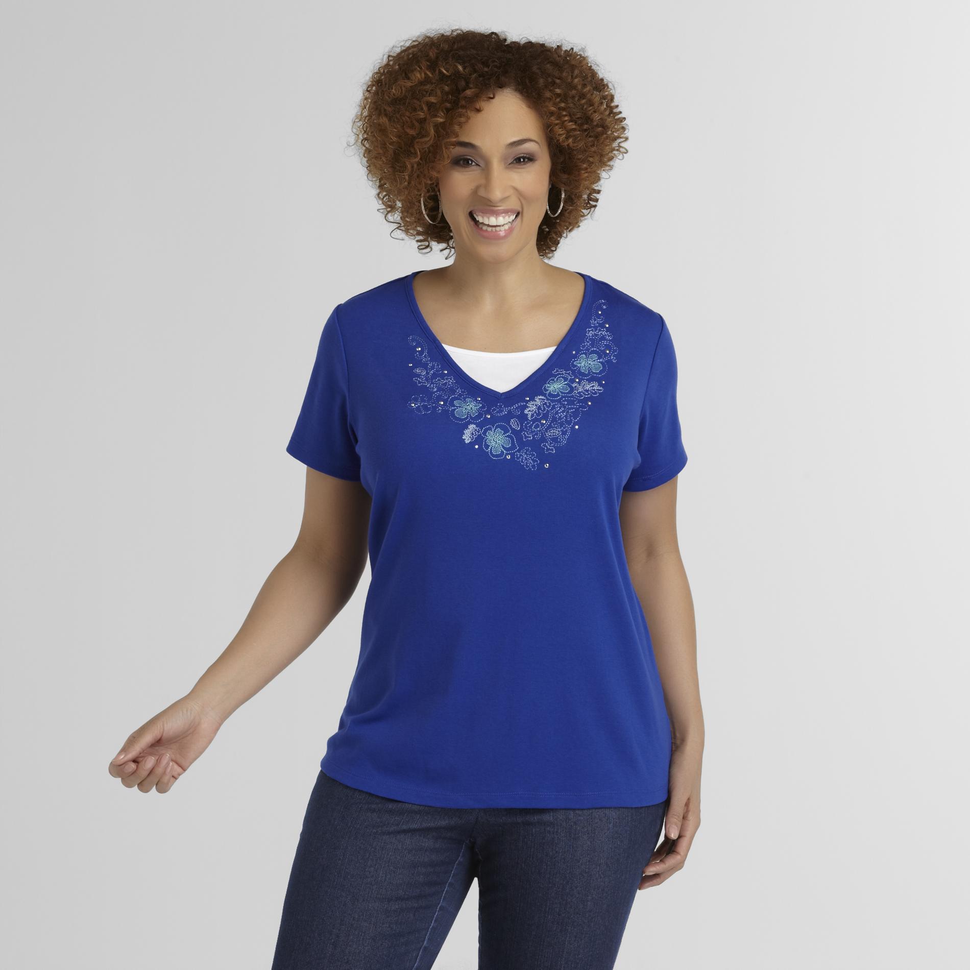 Basic Editions Women's Plus Layered Top - Floral at Kmart.com