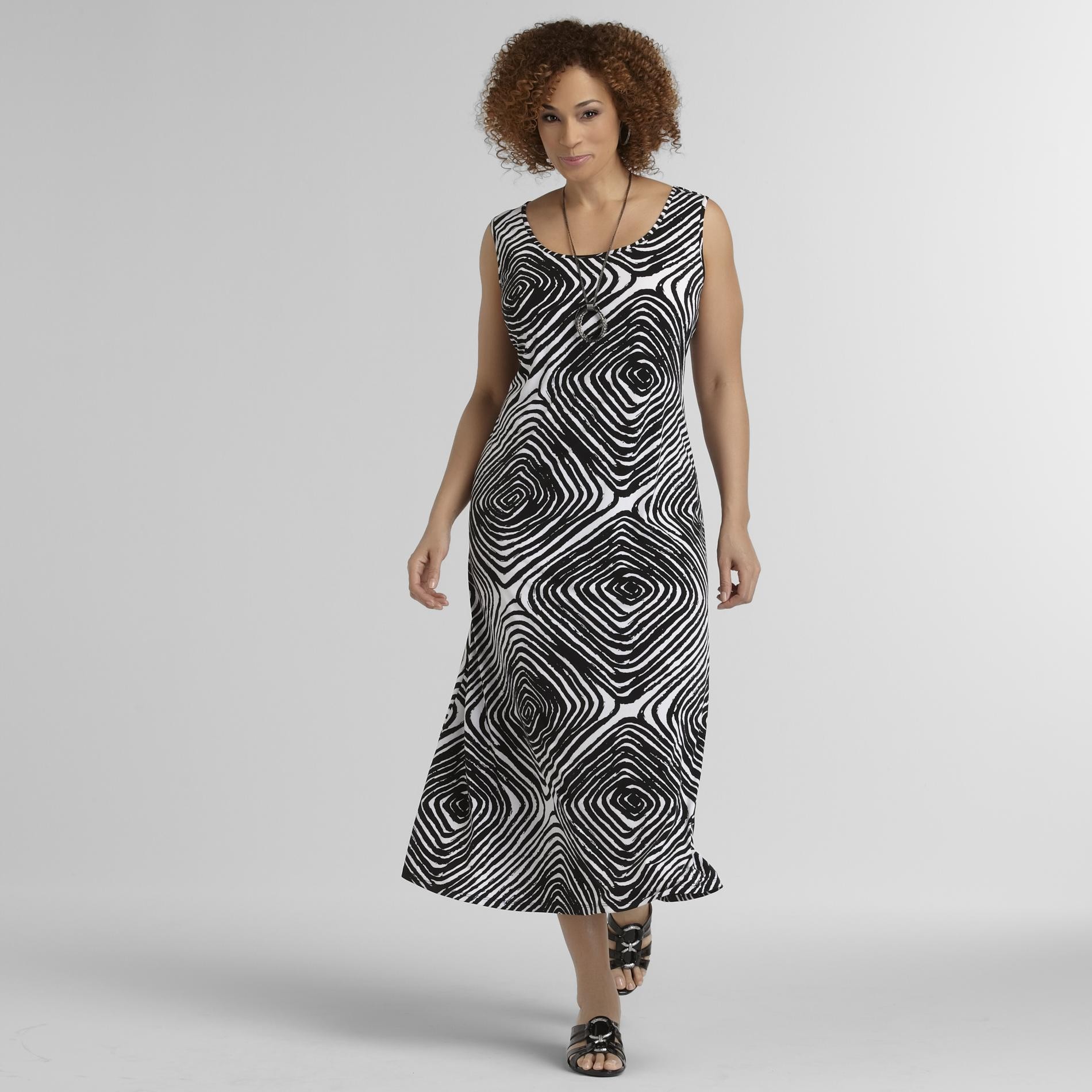 JBS Women's Plus Sleeveless Maxi Dress - Print Black/White 1X