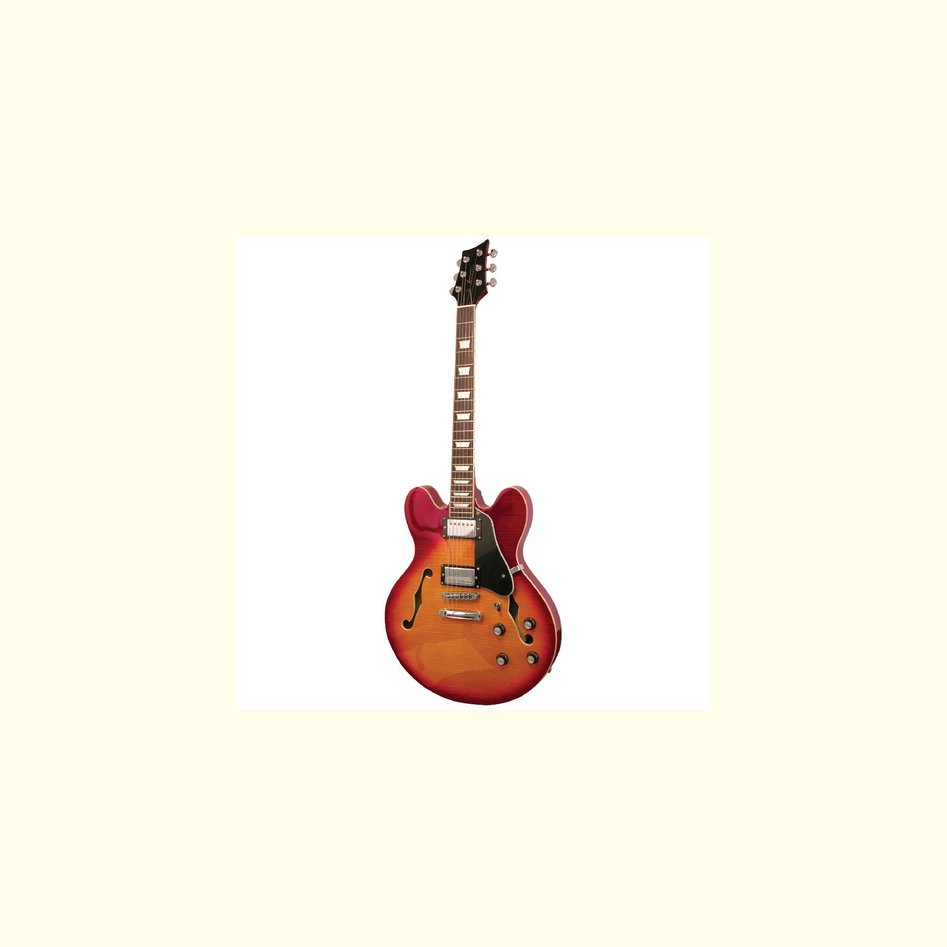 Kona Flamed Semi Hollow Body Electric Guitar With Custim Fit Case