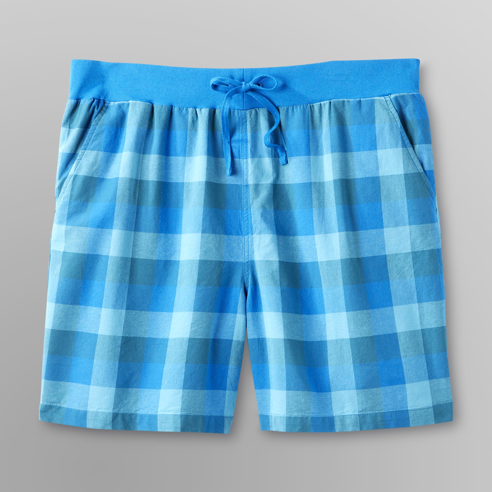 Basic Editions Women's Comfort Waist Cotton Shorts - Plaid at Kmart.com