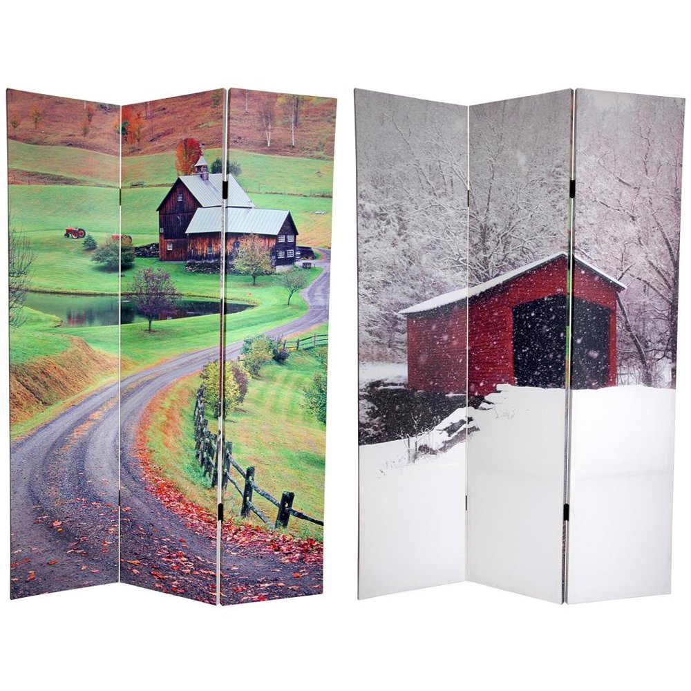 Oriental Furniture 6 ft. Tall Double Sided Covered Bridge Canvas Room Divider - 3 Panel at Kmart.com
