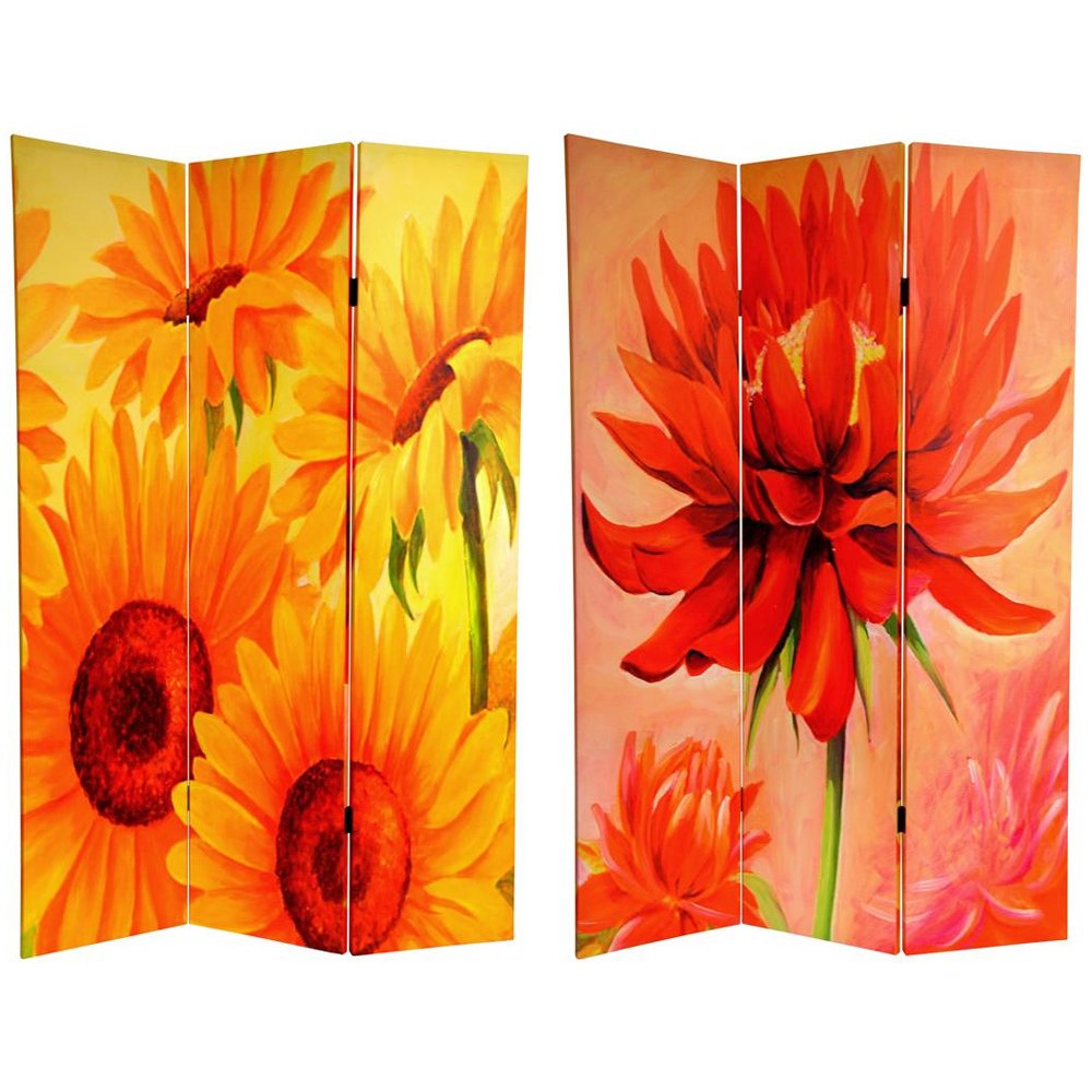 Oriental Furniture 6 ft. Tall Double Sided Poppies and Sunflowers Canvas Room Divider - 3 Panel at Kmart.com