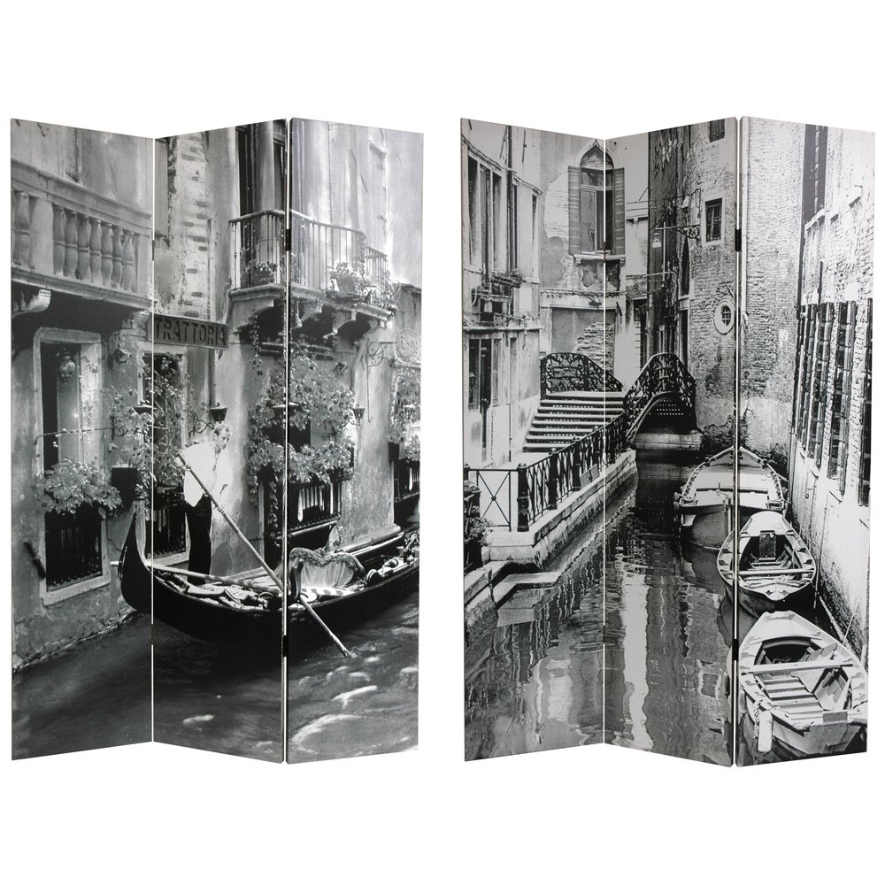 Oriental Furniture 6 ft. Tall Double Sided Scenes of Venice Canvas Room Divider - 3 Panel