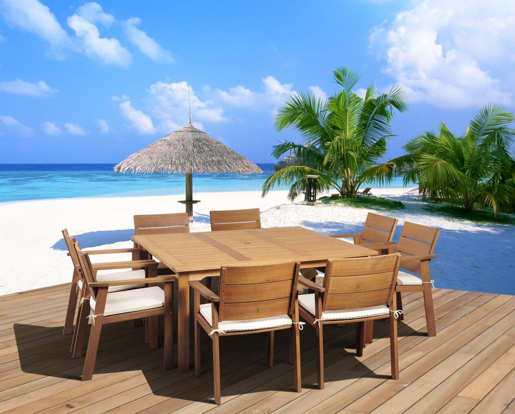 Amazonia Tampa Eucalyptus 9 piece Square Dining Set at mygofer.com
