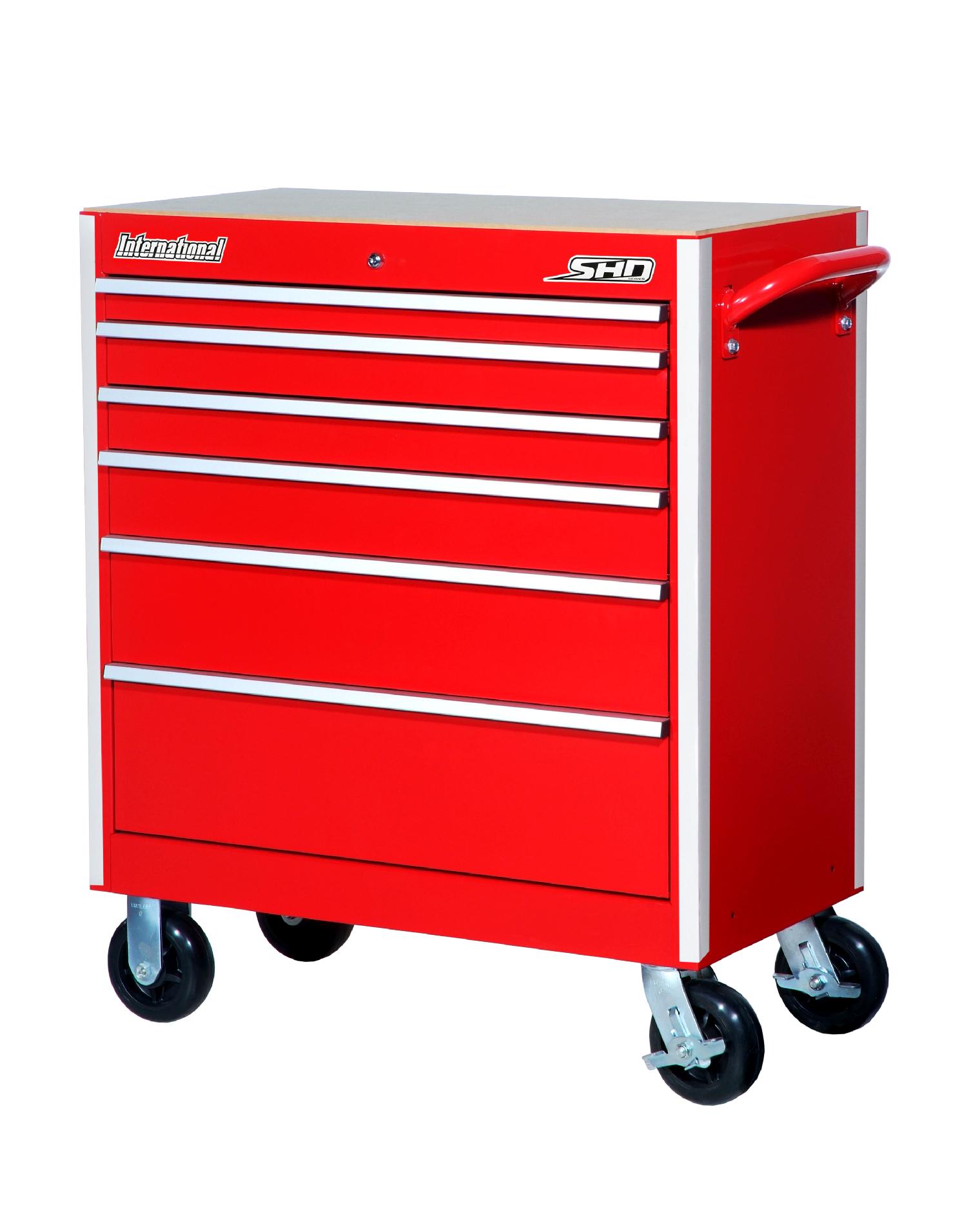 International SHD 35 6-Drawer Ball Bearing Slides Roller Cabinet Red