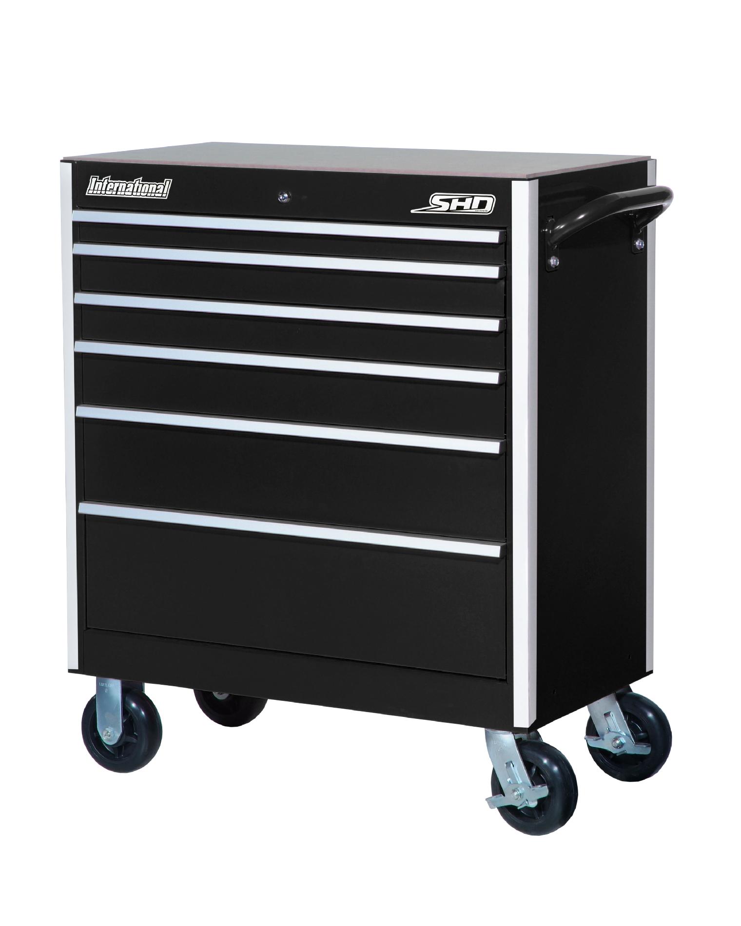 International SHD 35 6-Drawer Ball Bearing Slides Roller Cabinet Black