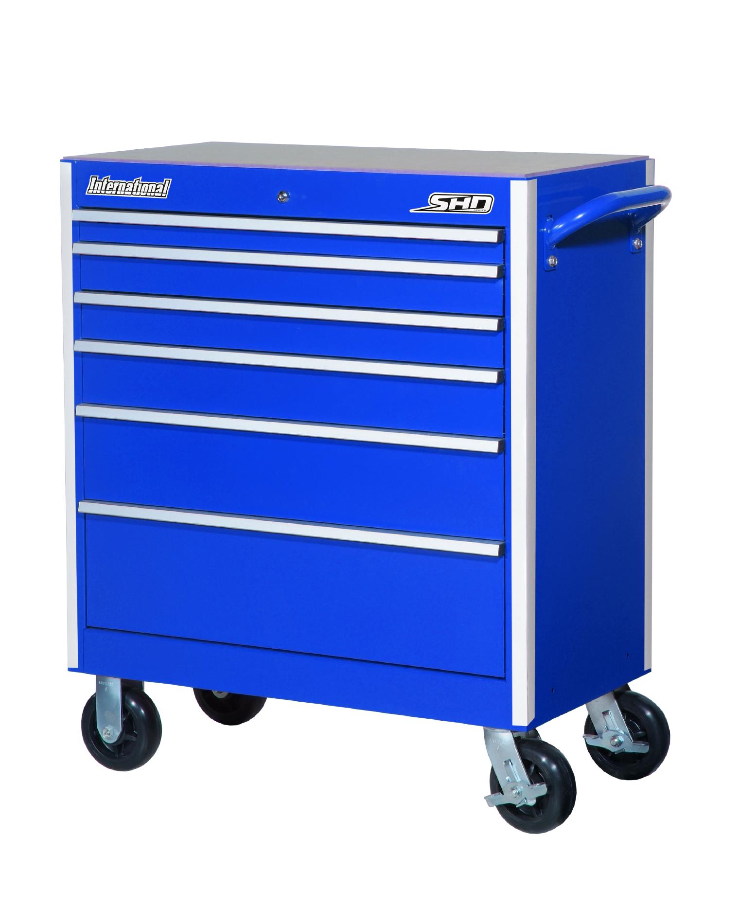International SHD 35 6-Drawer Ball Bearing Slides Roller Cabinet Blue