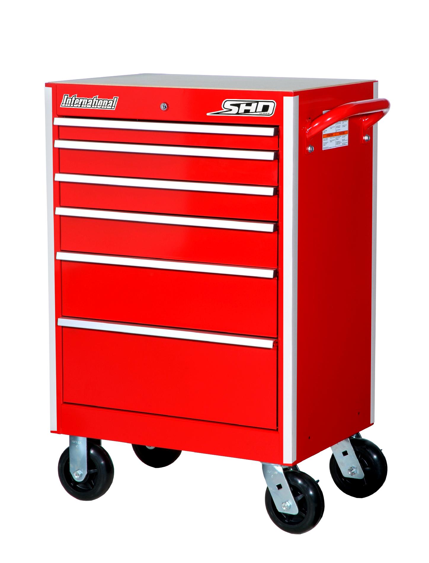 International SHD 27 6-Drawer Ball Bearing Slides Roller Cabinet Red