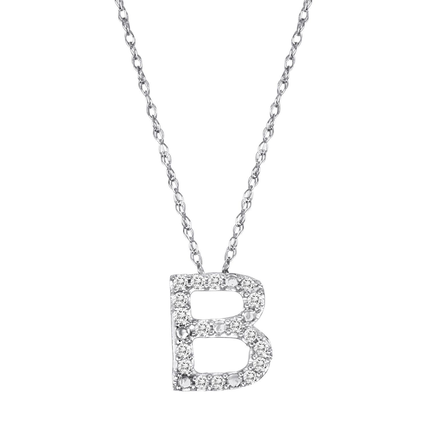 1/10 cttw Diamond 10k White Gold Initial "B" Pendant