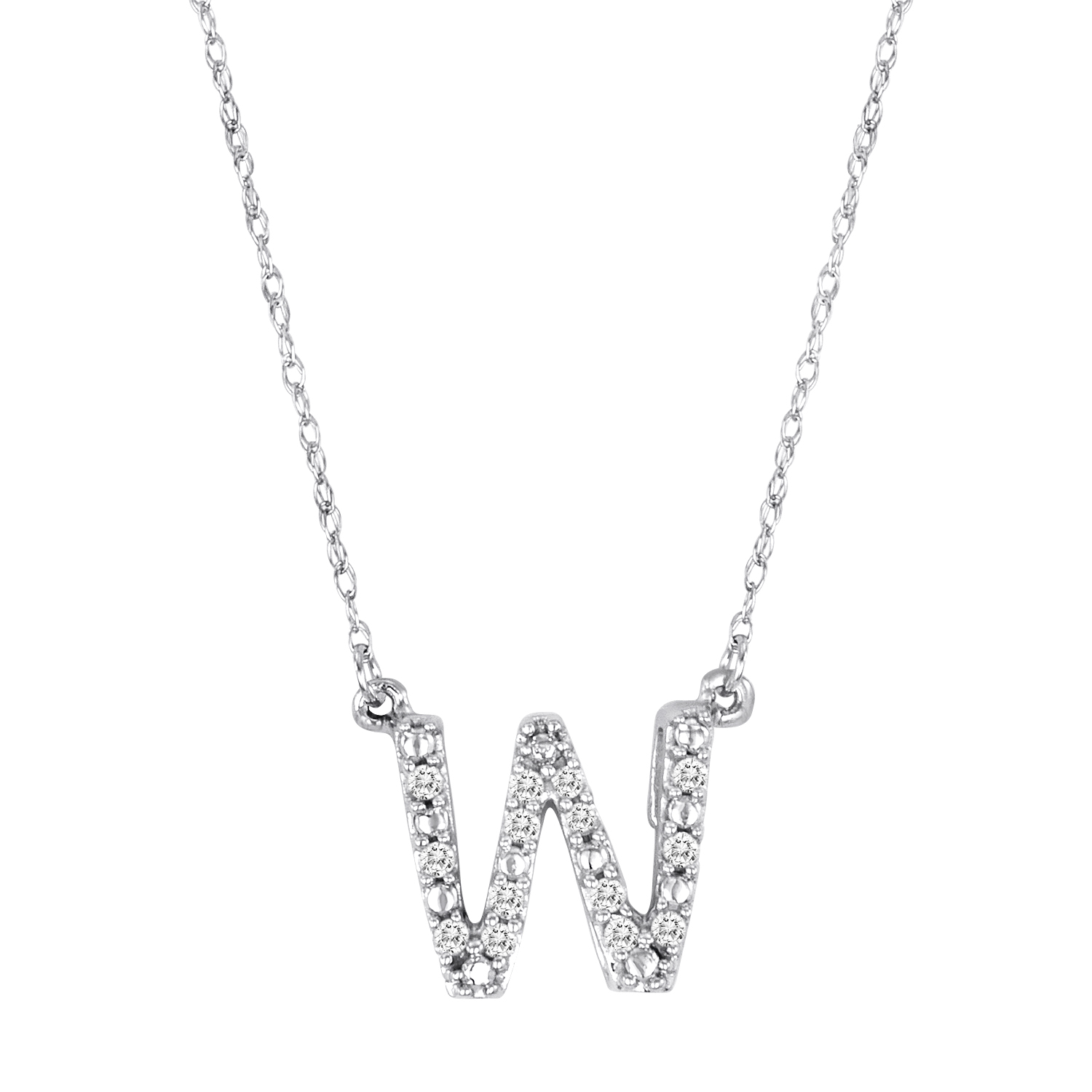 1/10 cttw Diamond 10k White Gold Initial "W" Pendant