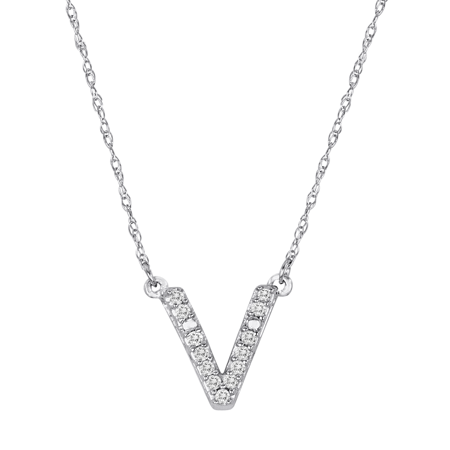 1/10 cttw Diamond 10k White Gold Initial "V" Pendant