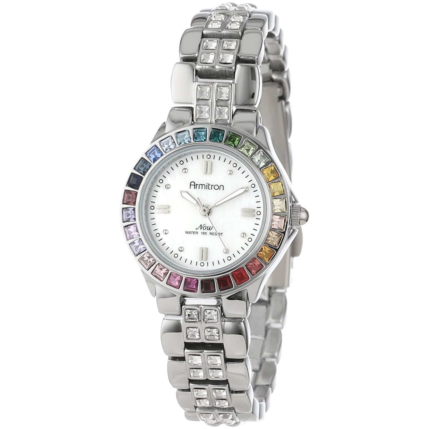 Armitron Ladies Multi-Color Swarovski Crystal Accented Silver-Tone Bracelet Watch Multicolored