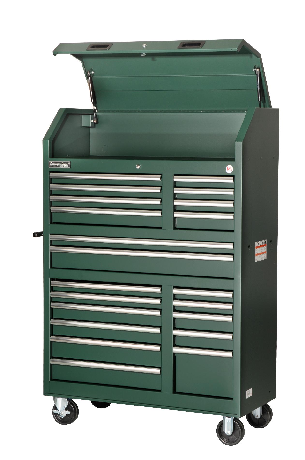 International 42'' 20-Drawer Ball Bearing Slides Wall Tower Combo Green