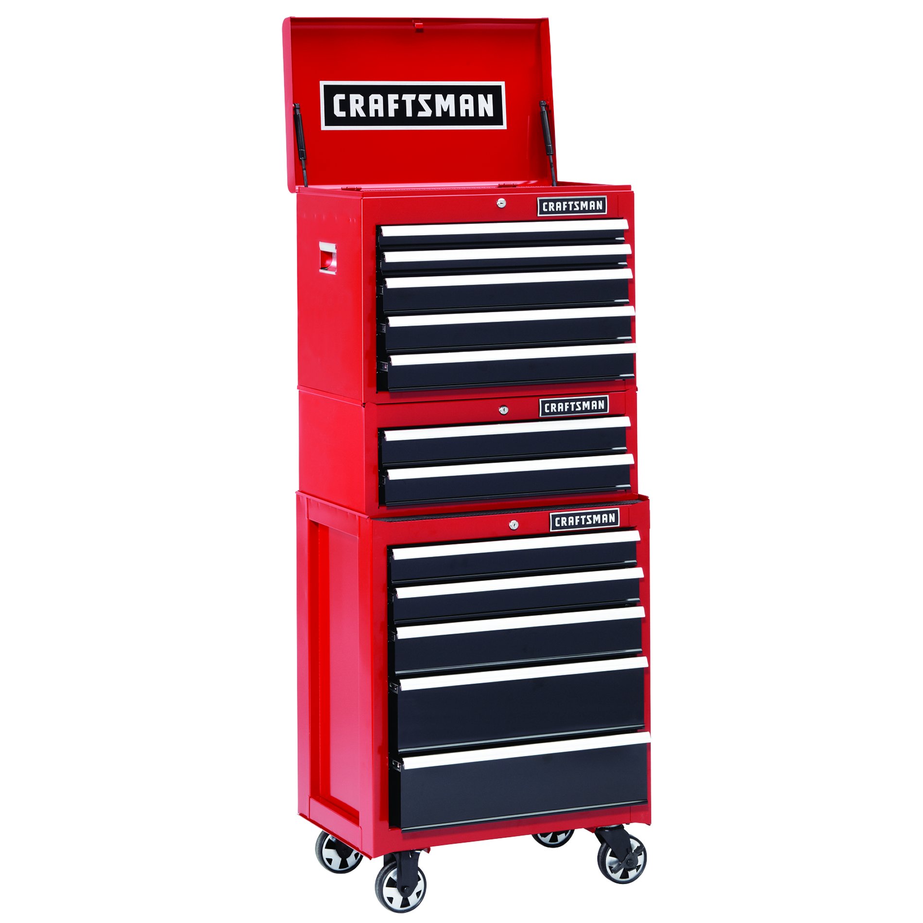 Craftsman 26 In. 12-Drawer Heavy-Duty Ball Bearing 3-PC Combo  Red/Black