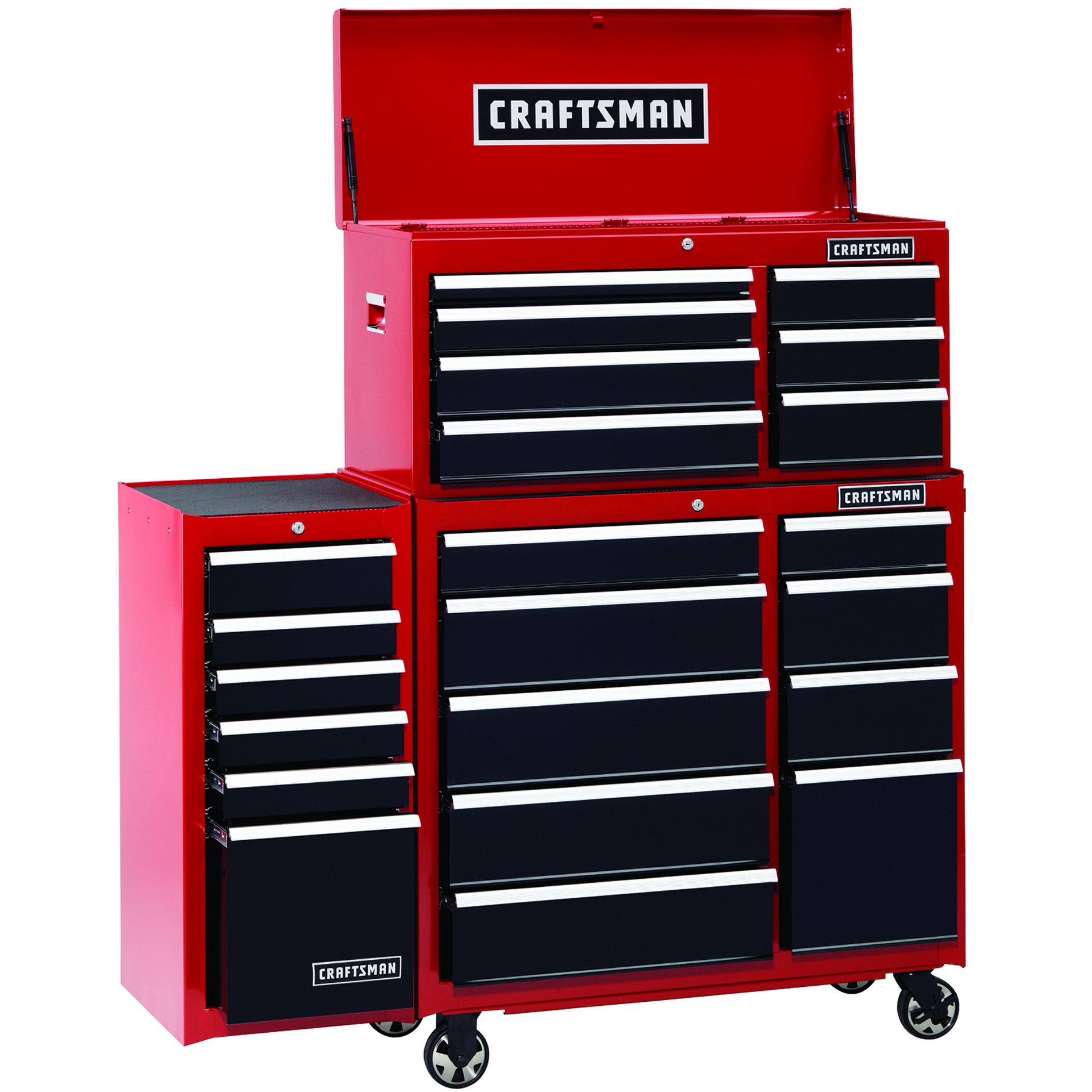 40 In. 16-Drawer Heavy-Duty Ball Bearing 2-PC Combo with Side Cabinet - Red/Black