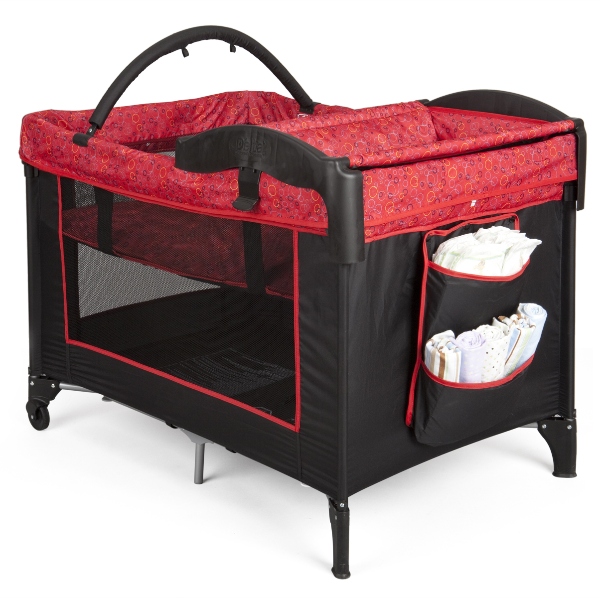 black and red pack and play