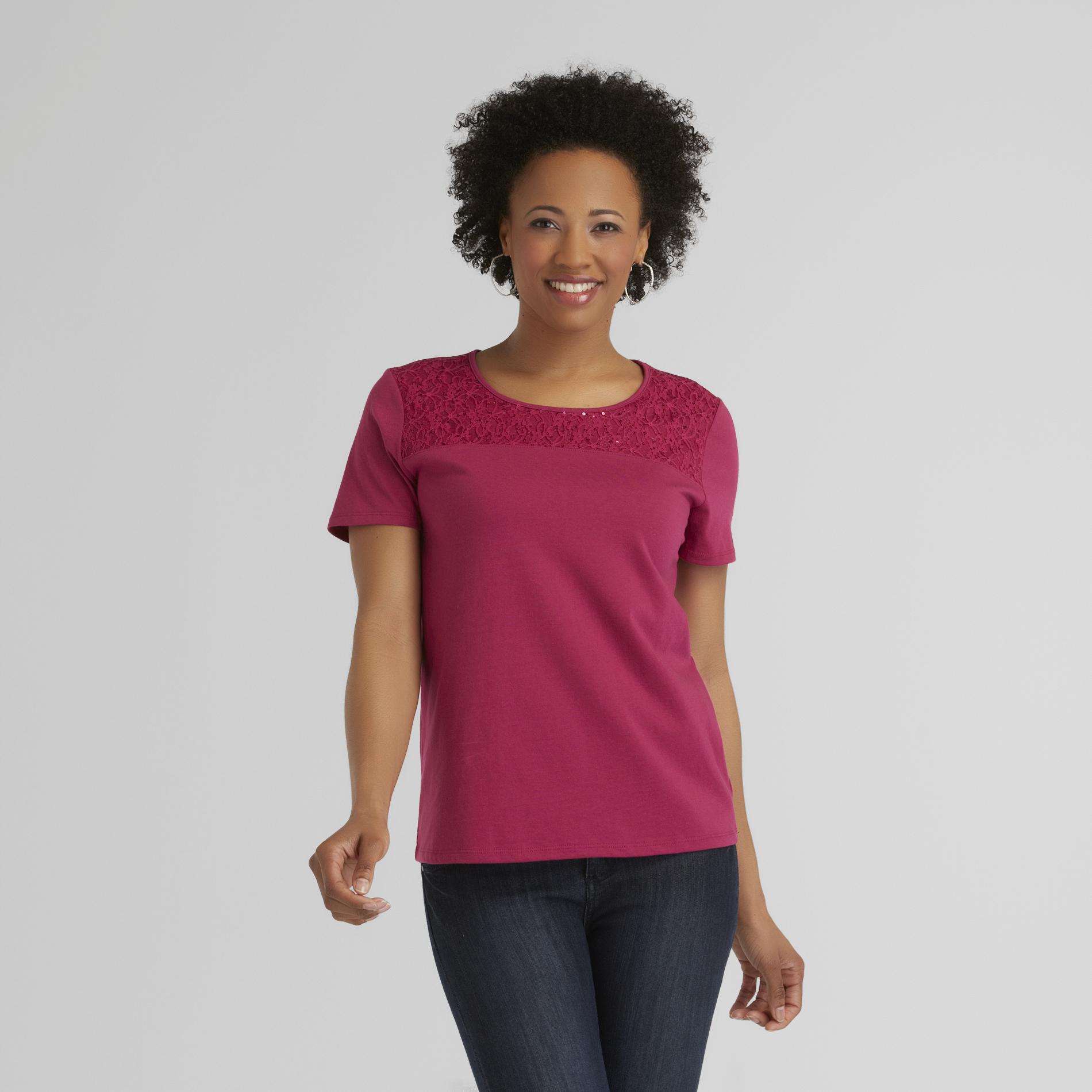Jaclyn Smith Women's Lace-Trim T-Shirt at Kmart.com