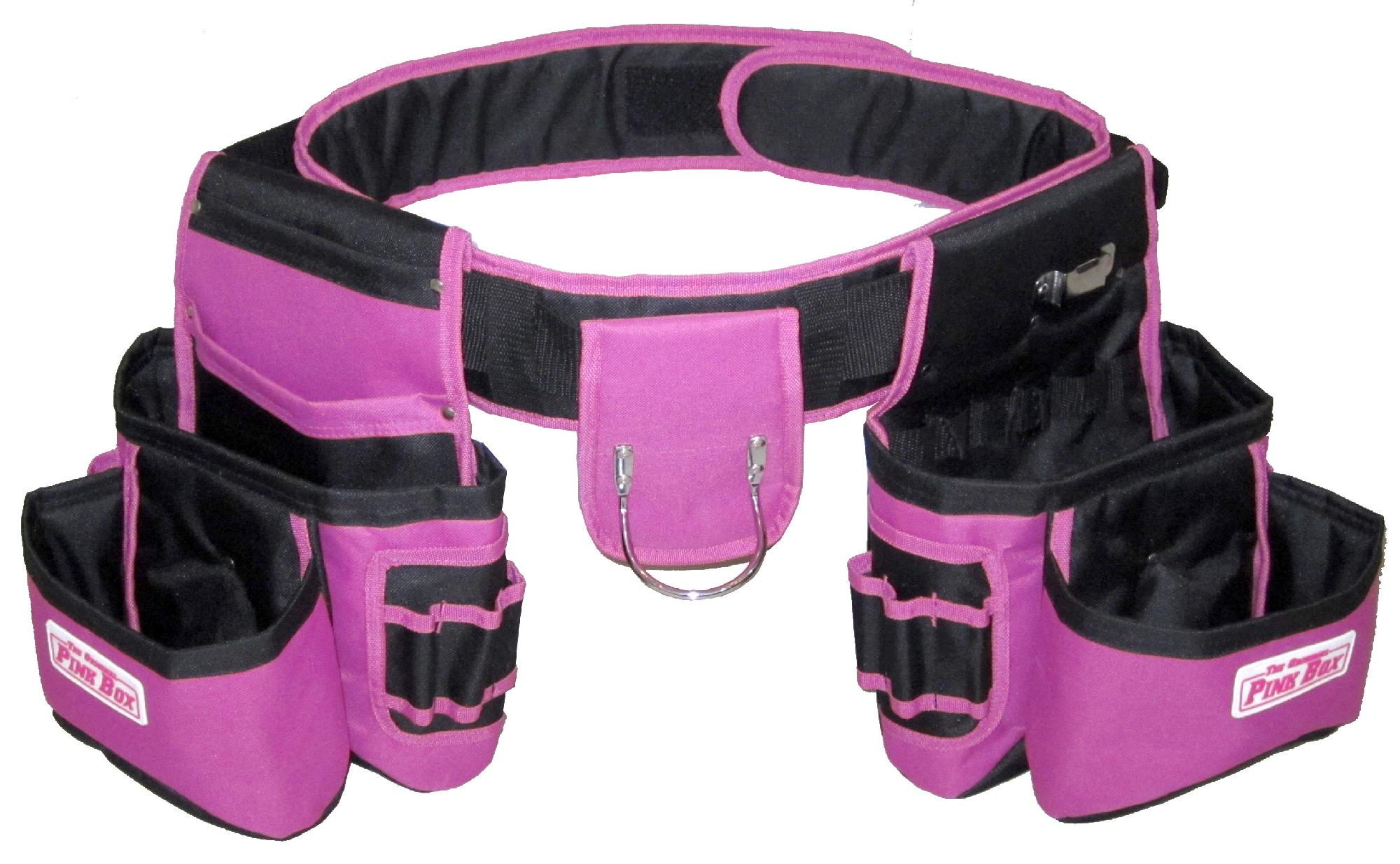 The Original Pink Box Pink Industrial Tool Belt with 2 Pouches and Hammer Holster