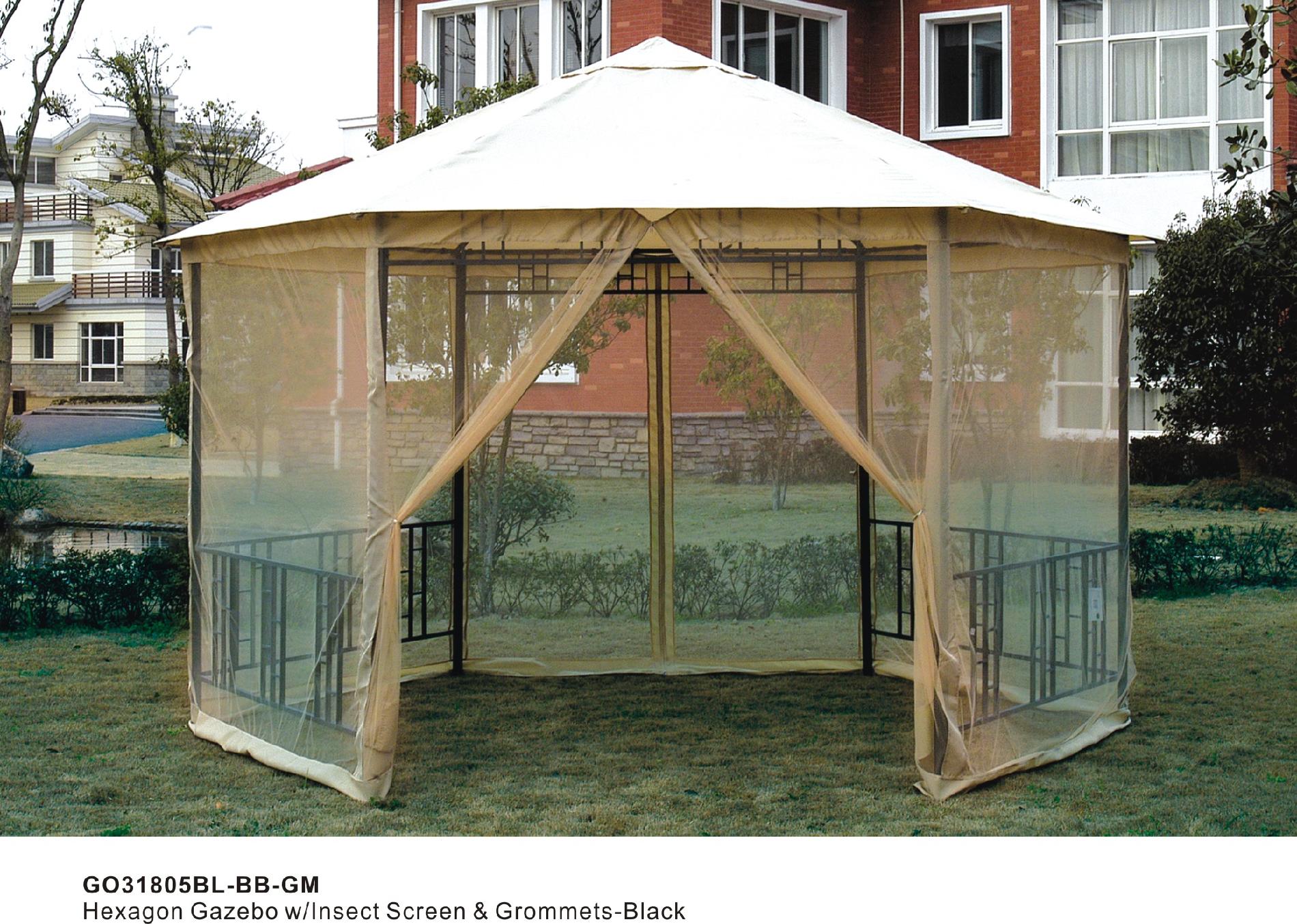 Hexagon Gazebo with Insect Screen - Black