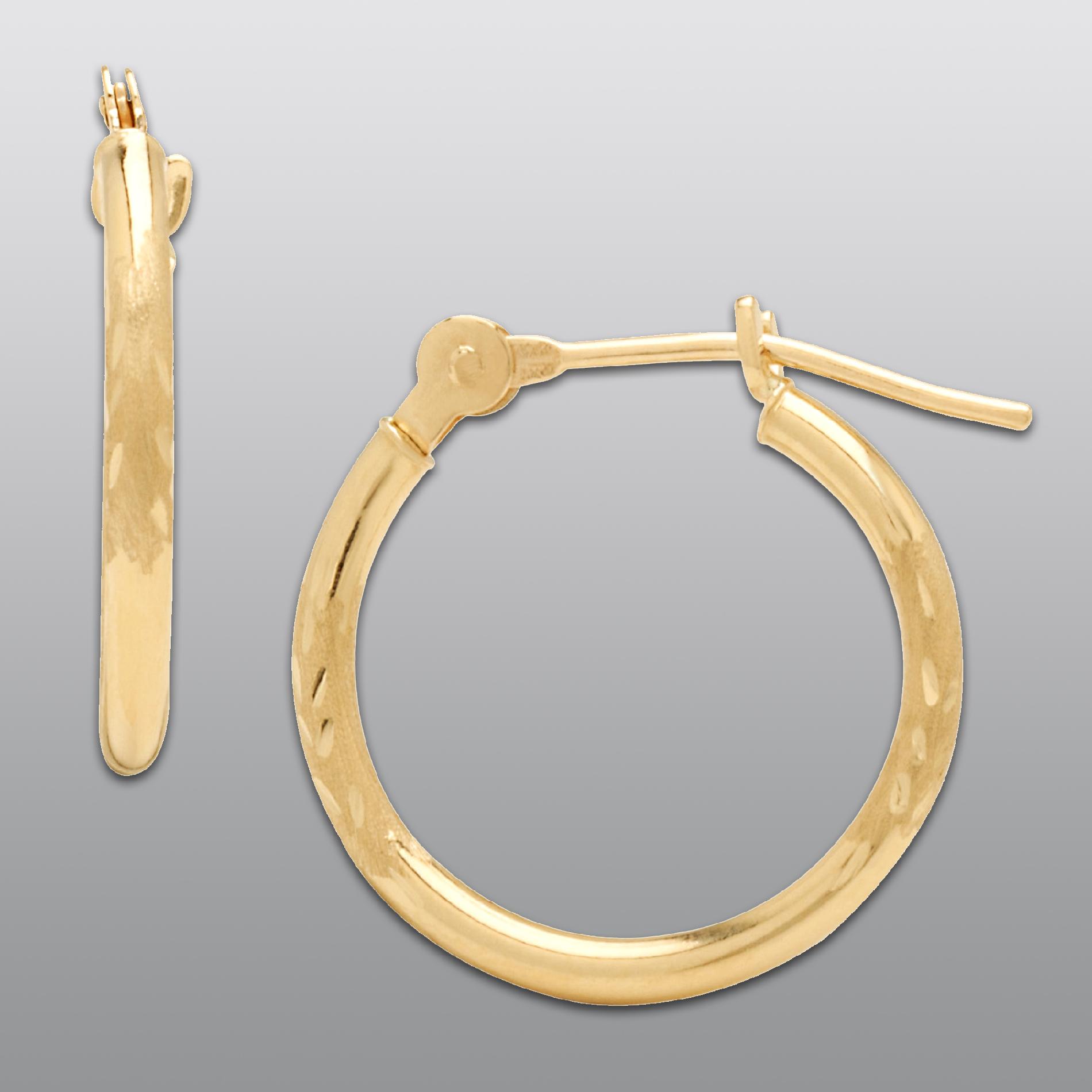 True Gold 10K Yellow Gold Satin and Diamond Cut 18mm Hoop at Sears.com