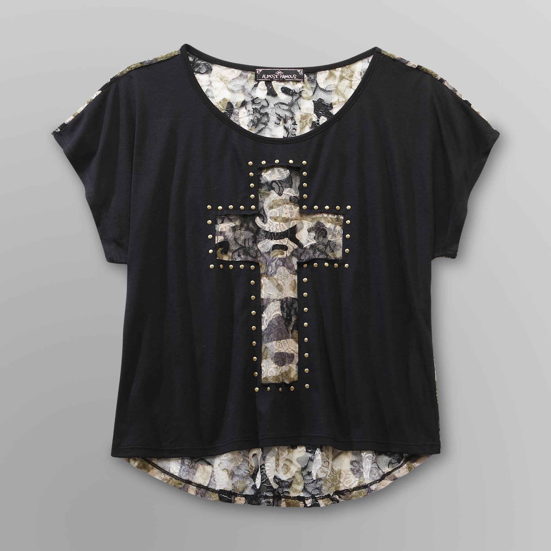 Almost Famous Junior's Lace Back T-Shirt - Cross at Sears.com